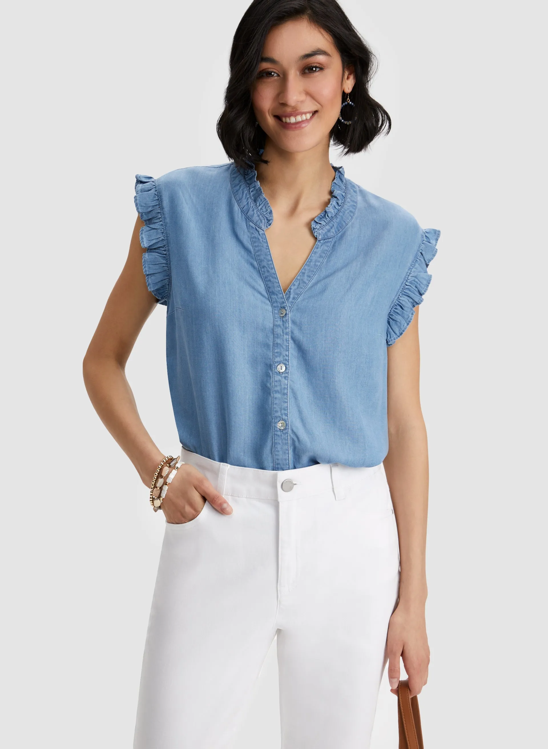 Ruffle Detail Tencel Blouse sold by Laura