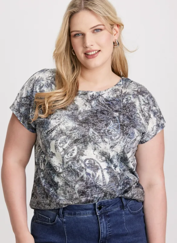 Paisley Print Burnout T-Shirt sold by Laura