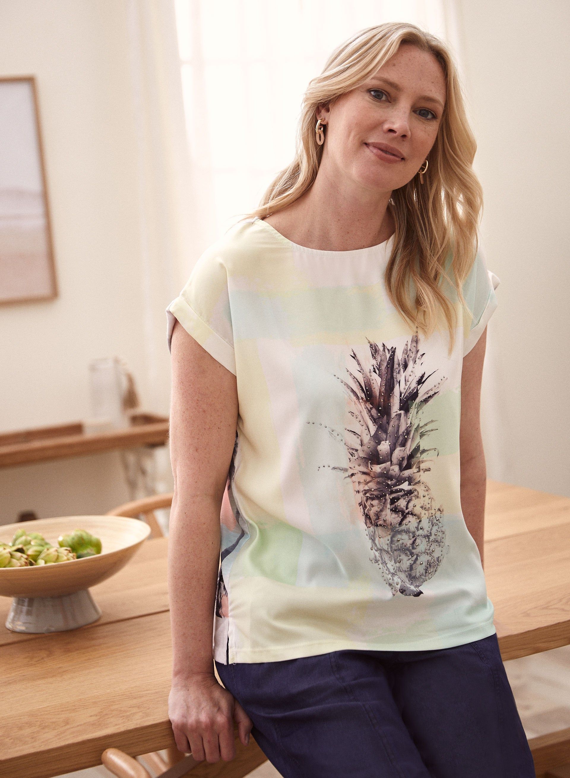 Embellished Tropical Print Tee sold by Laura