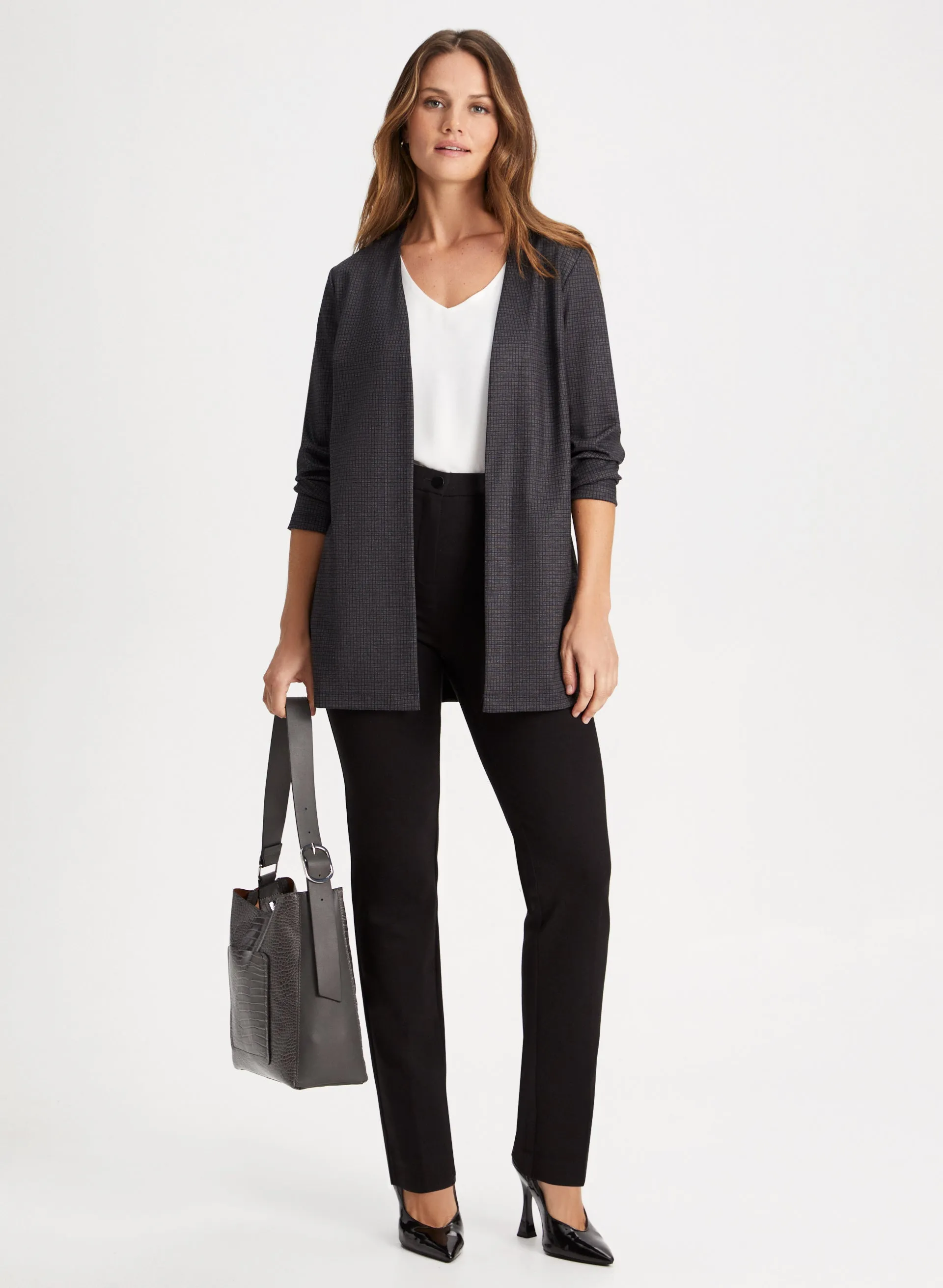 Checkered Print Open Front Jacket sold by Laura product image thumbnail 3