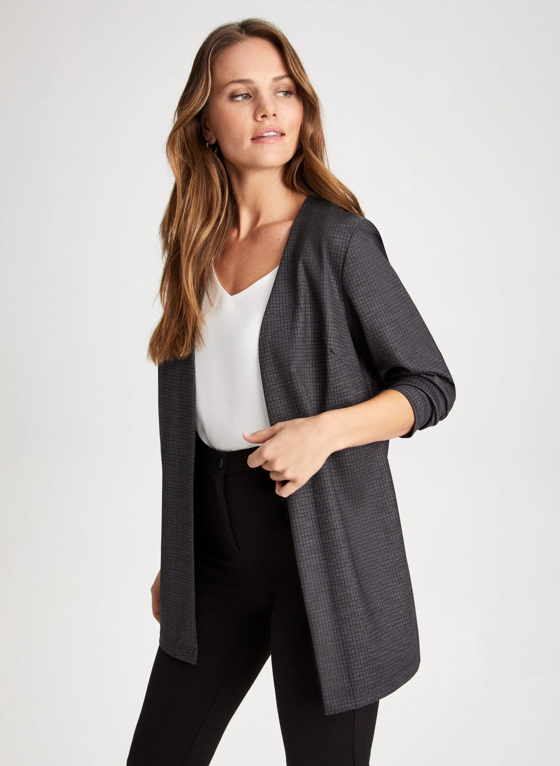 Checkered Print Open Front Jacket sold by Laura product image thumbnail 4