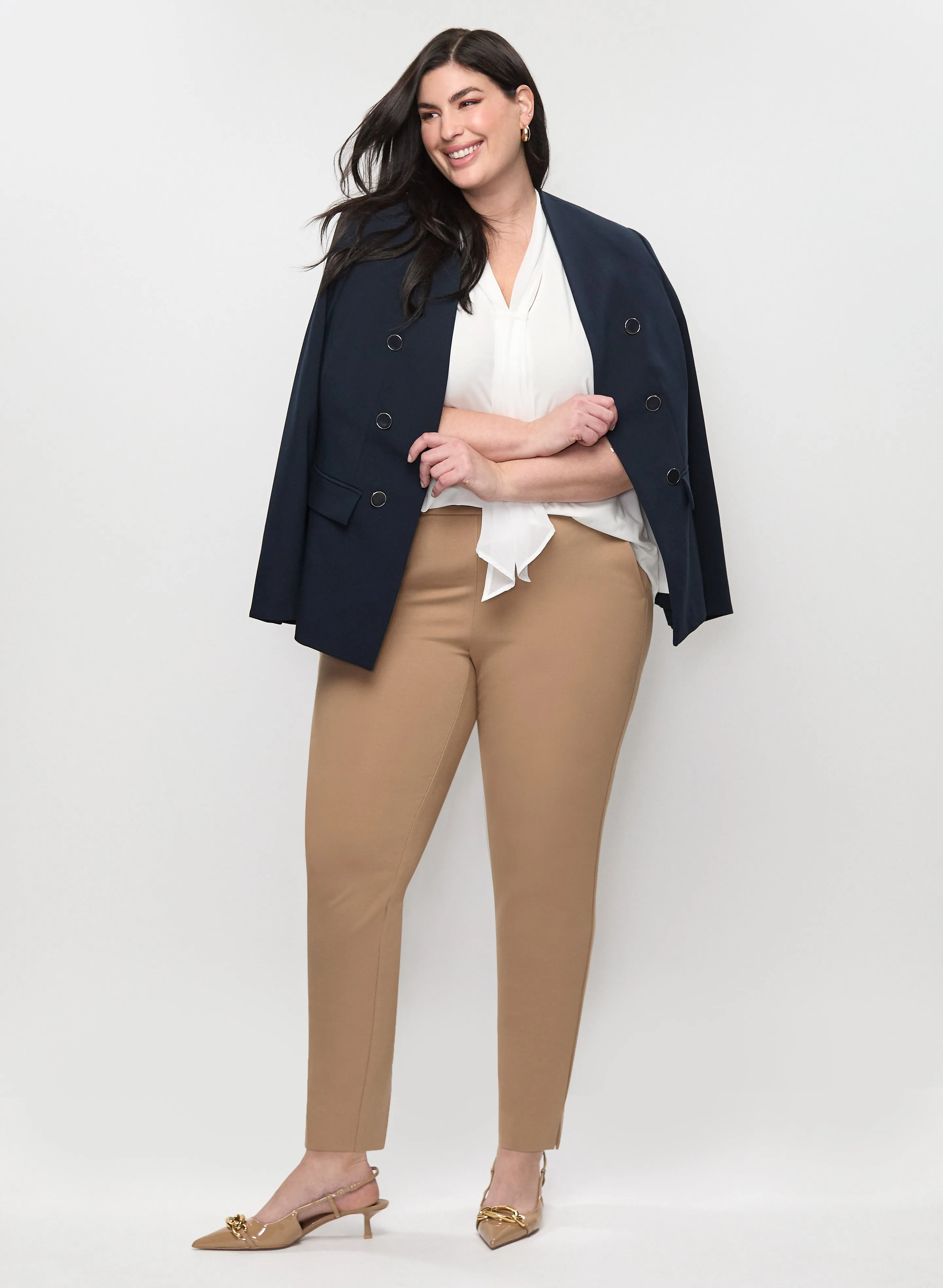 Contrast Button Blazer & Button Tab Detail Pull-On Pants sold by Laura