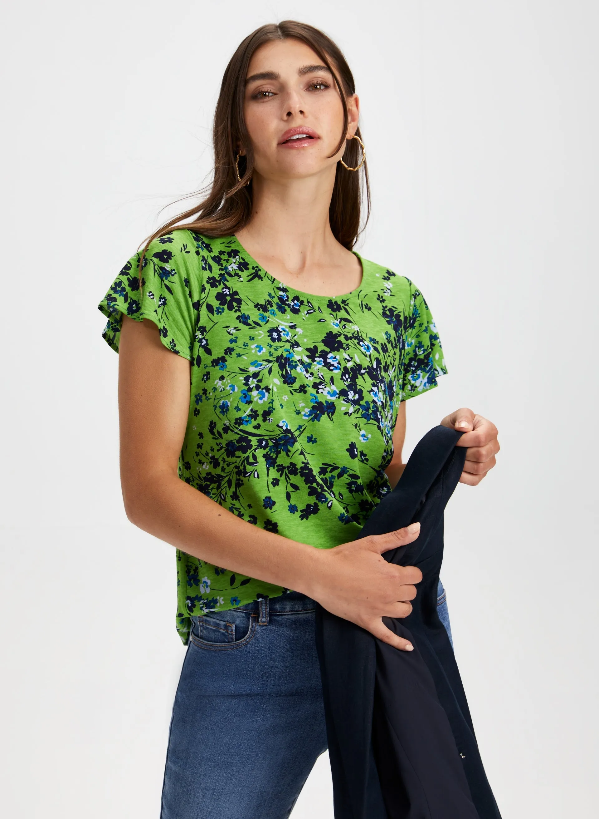 Floral Print Ruffle Sleeve Top sold by Laura