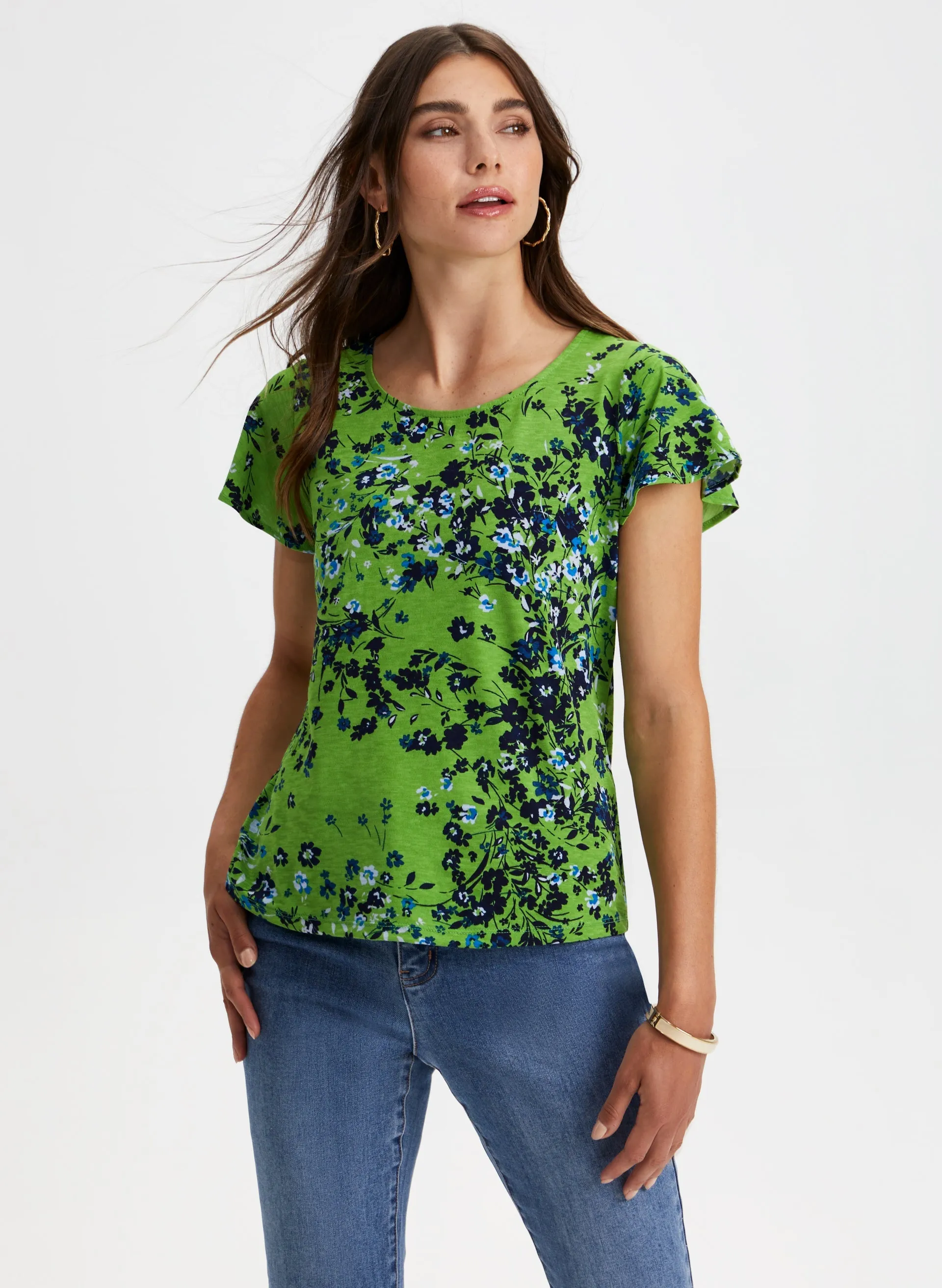 Floral Print Ruffle Sleeve Top sold by Laura product image thumbnail 4