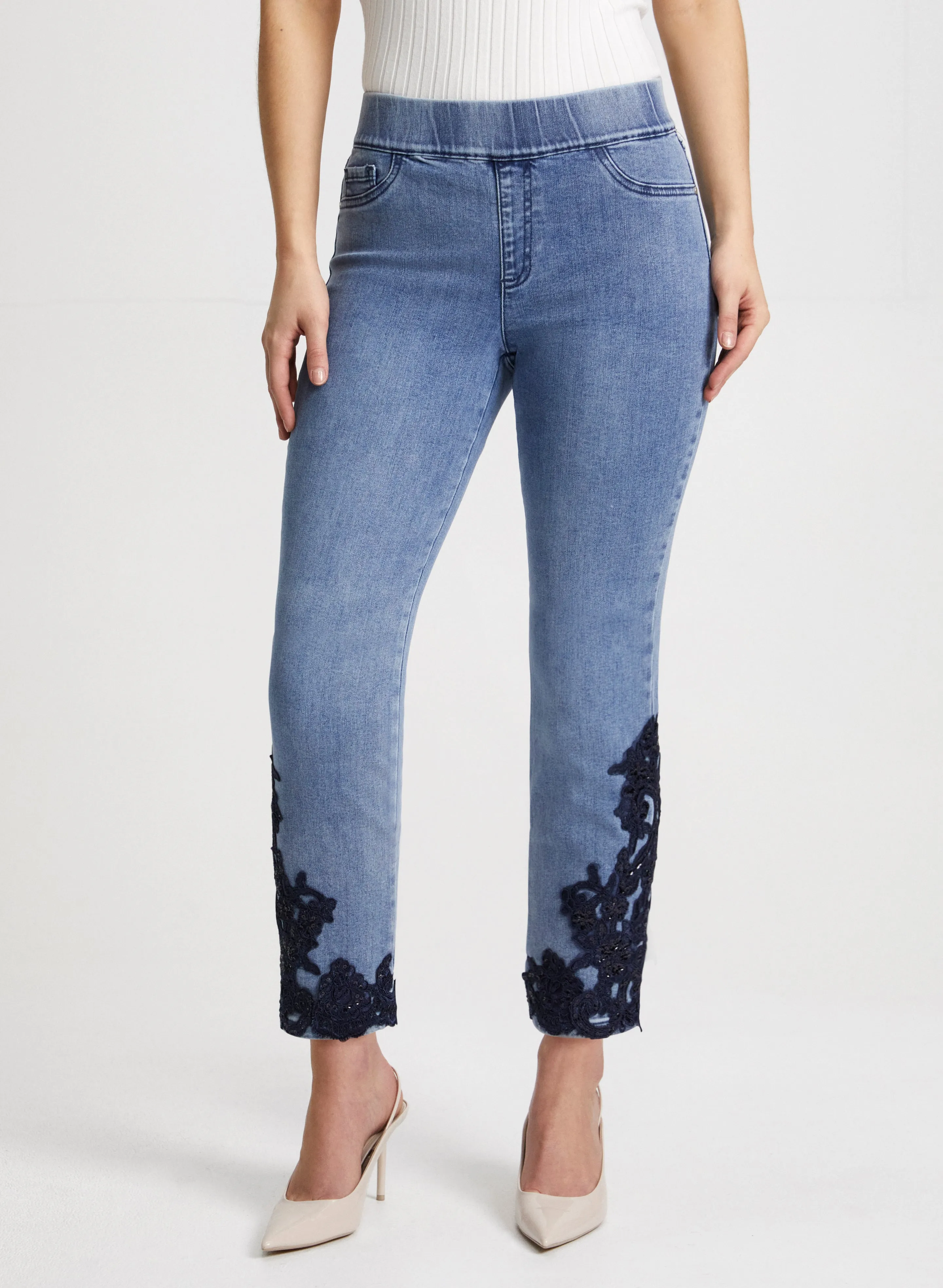 Embroidered Slim Leg Jeans sold by Laura