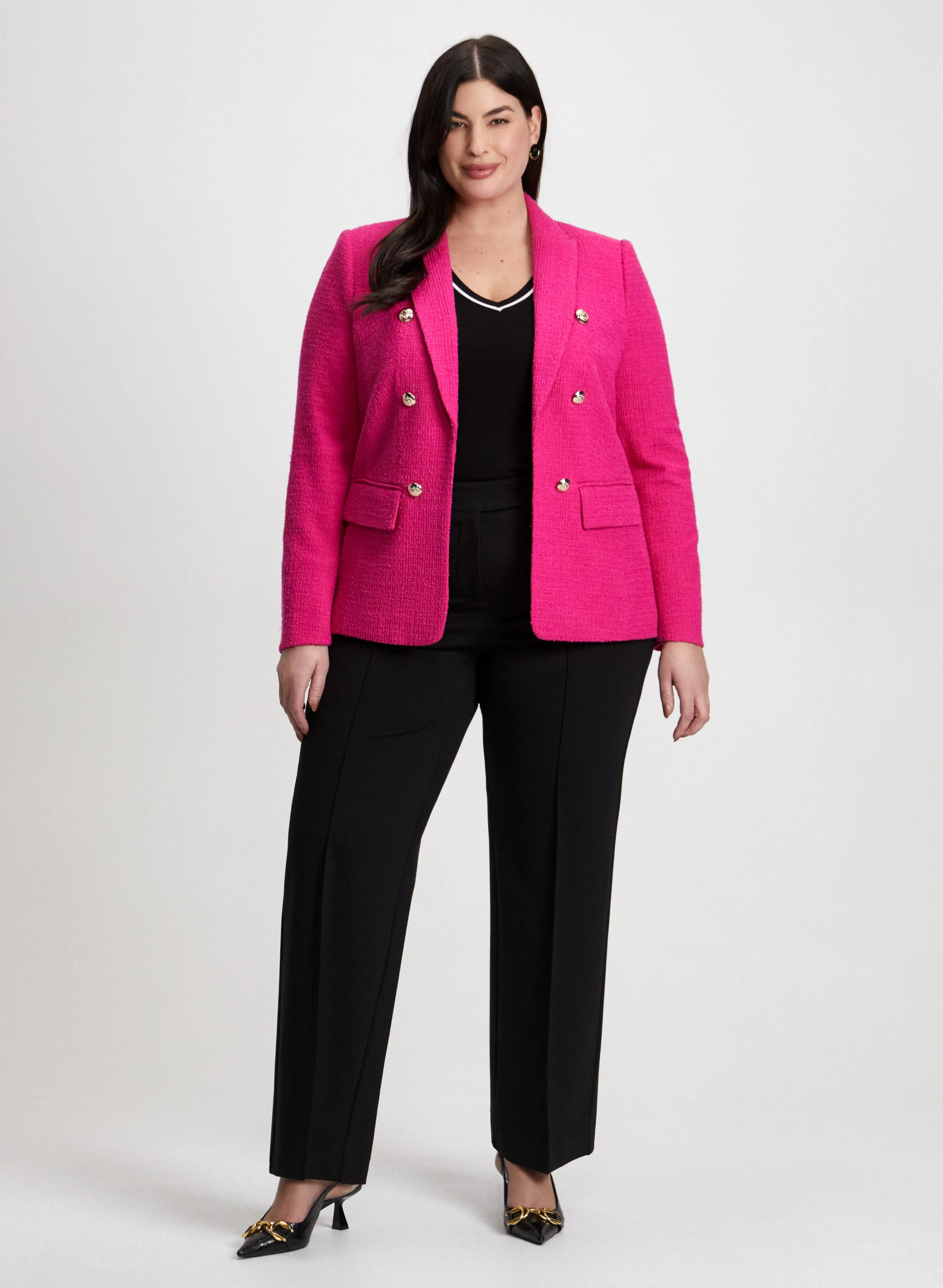 Button Detail Bouclé Blazer & Modern Fit Wide Leg Pants sold by Laura