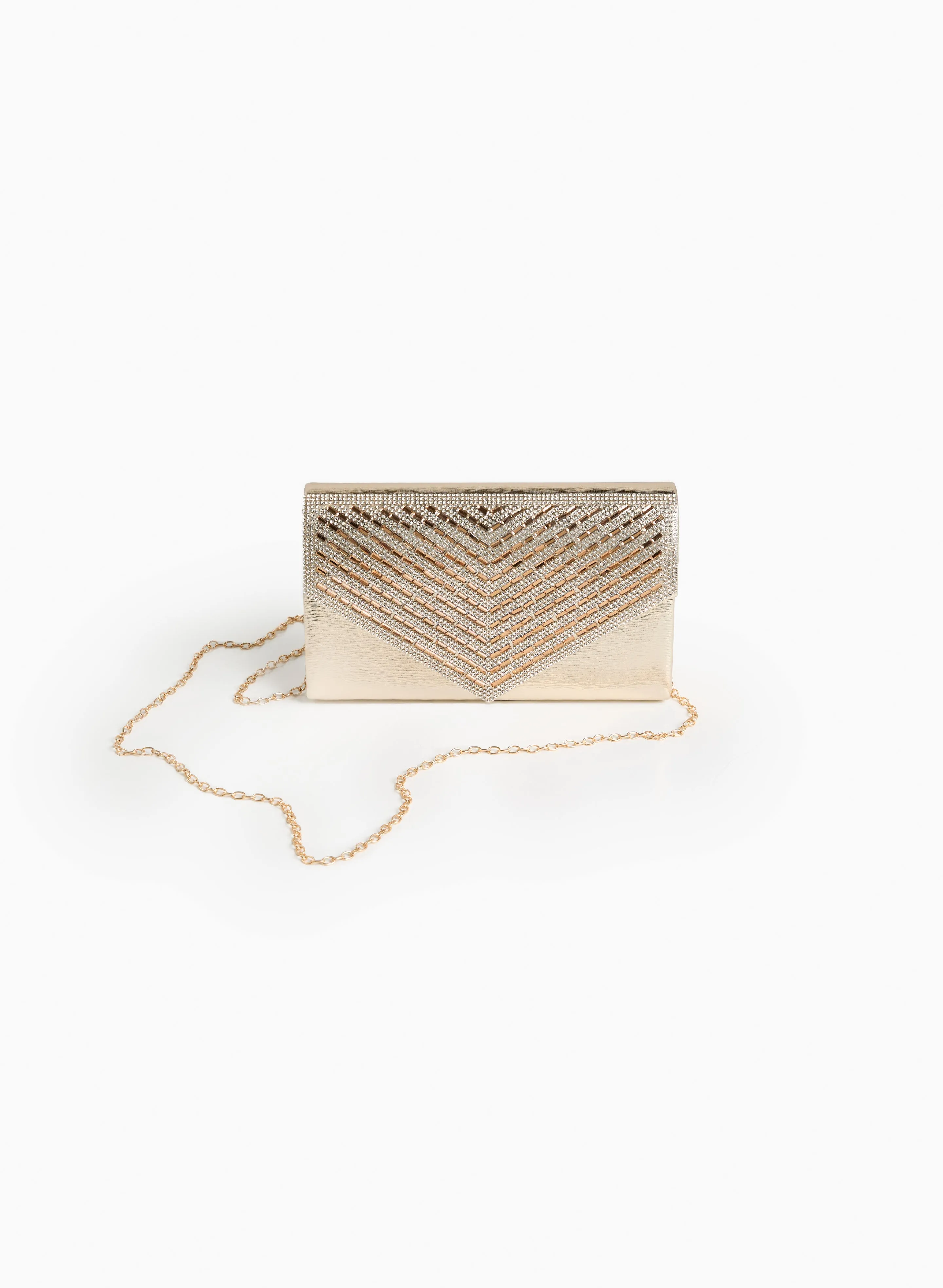 Crystal V-Flap Clutch sold by Laura