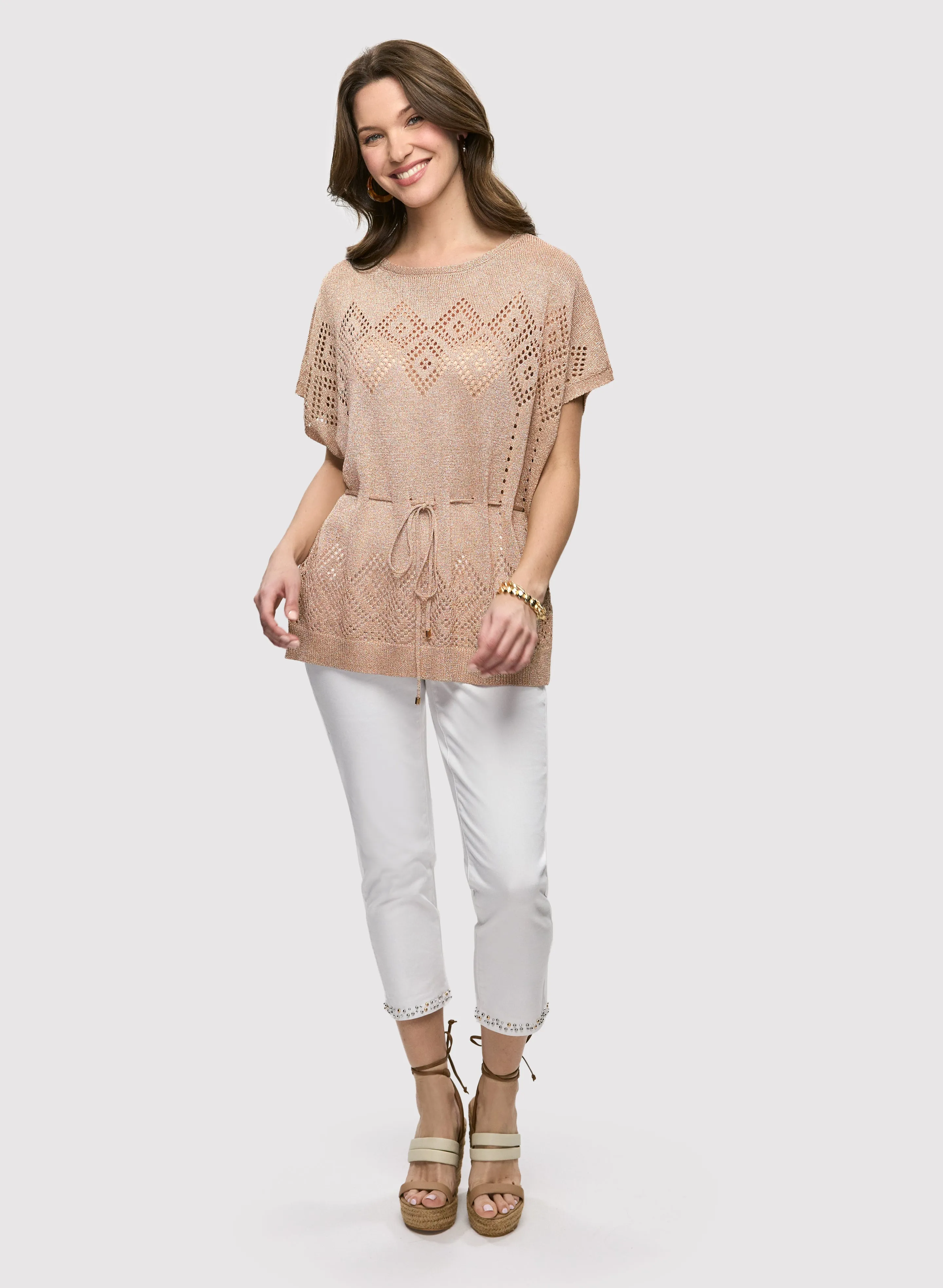 Short Sleeve Knit Pullover & Stud Detail Capris sold by Laura