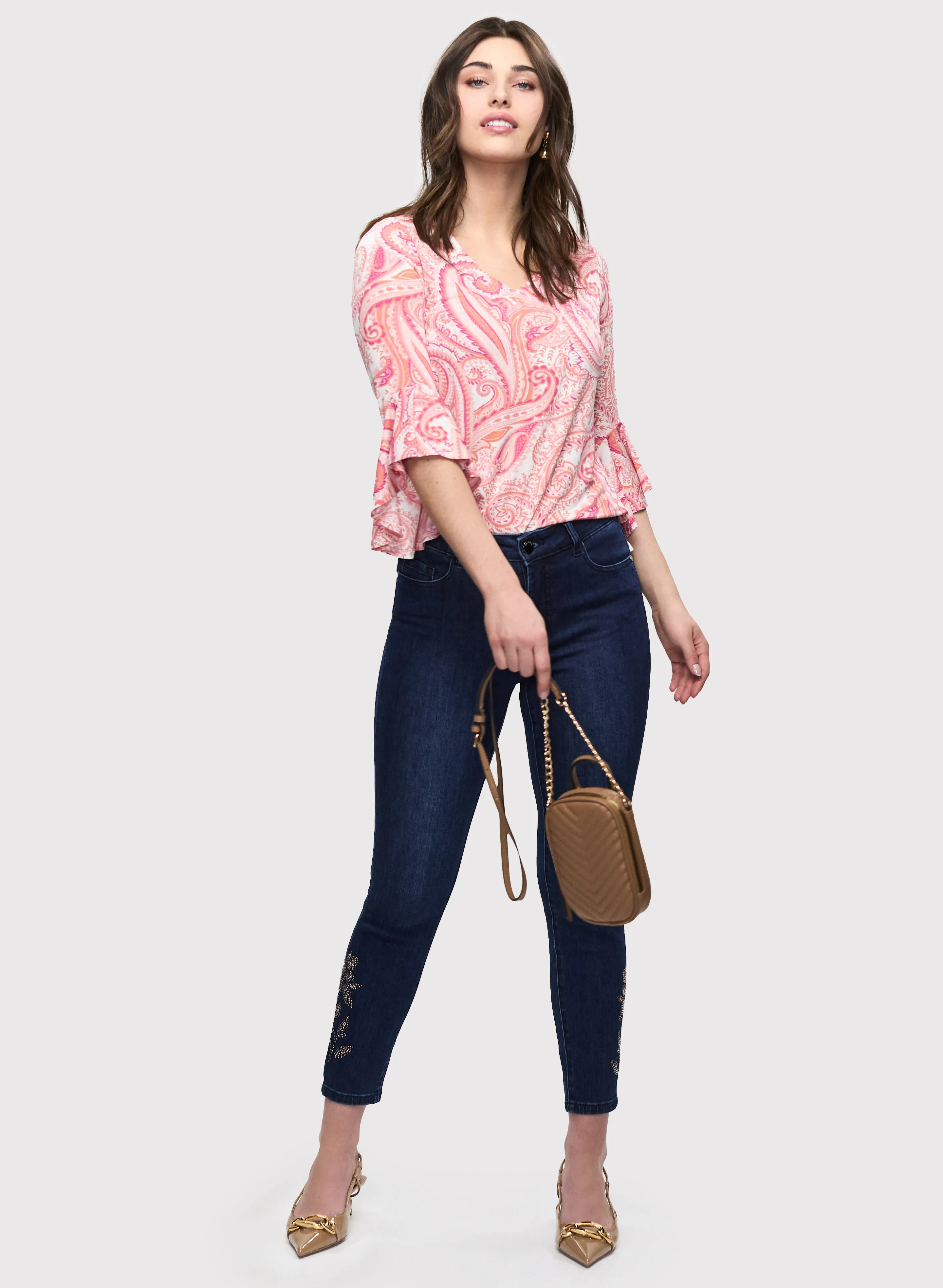 Paisley Bell Sleeve Top & Embellished Ankle Jeans sold by Laura