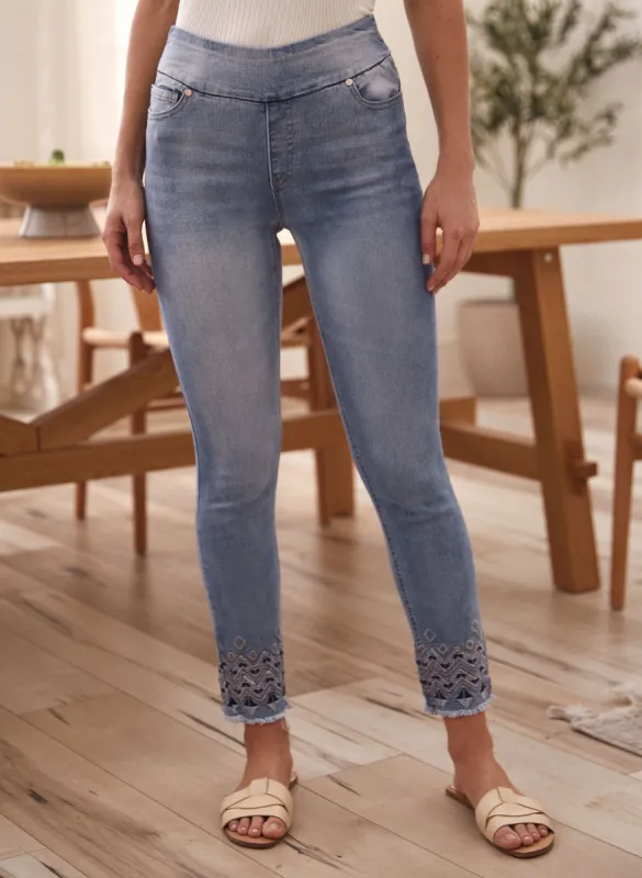 Embroidered Pull-On Denim Capris sold by Laura