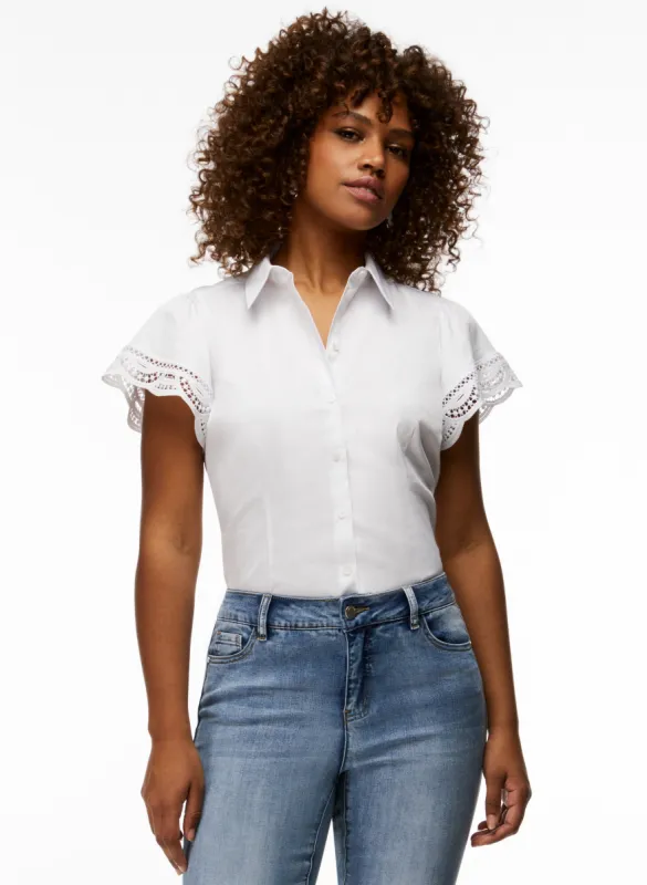 Eyelet Detail Flutter Sleeve Blouse sold by Laura