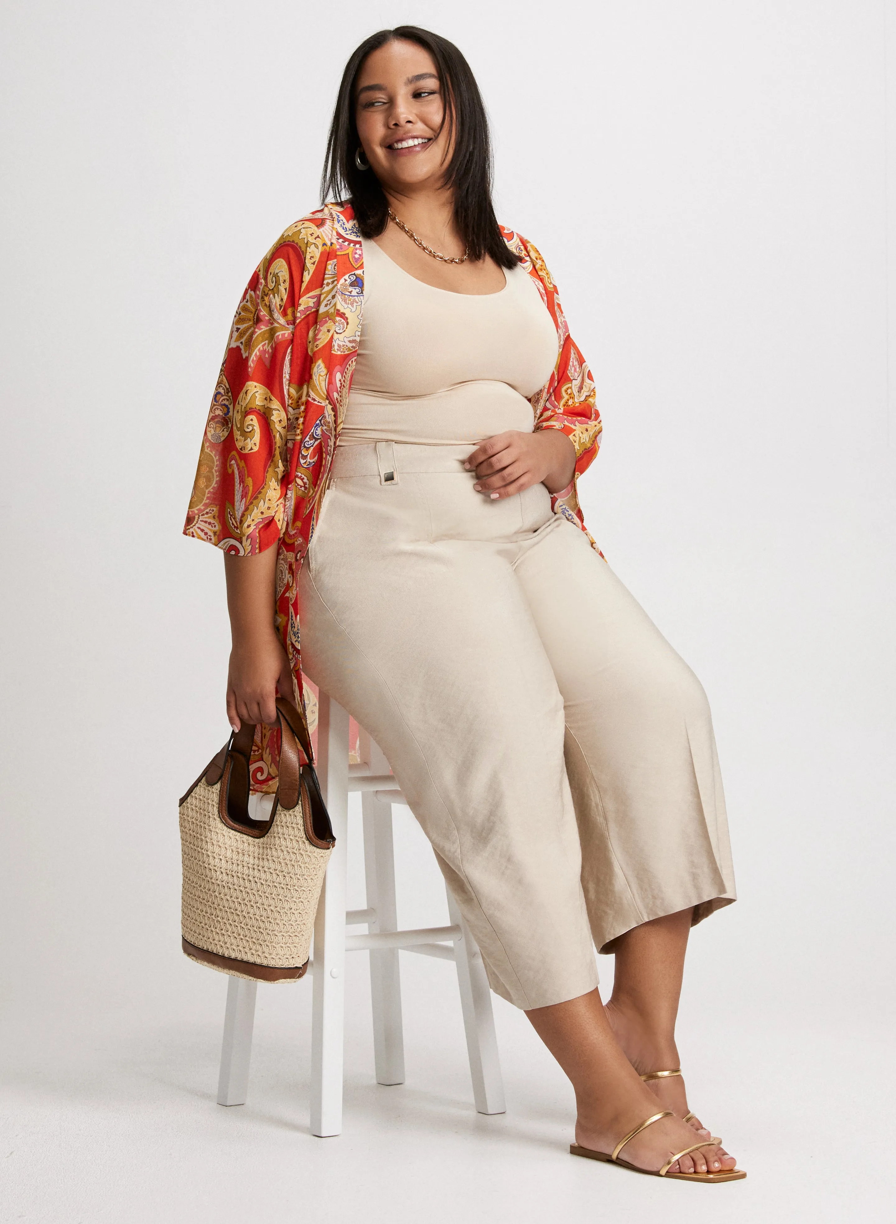 Paisley Open-Front Blouse & Straight Leg Capris sold by Laura