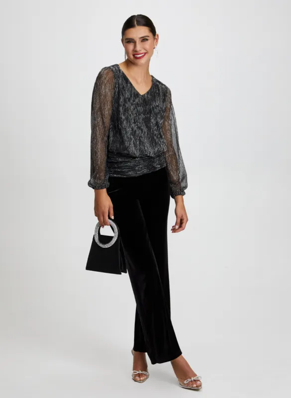 Metallic Crinkle Top & Velour Pants sold by Laura