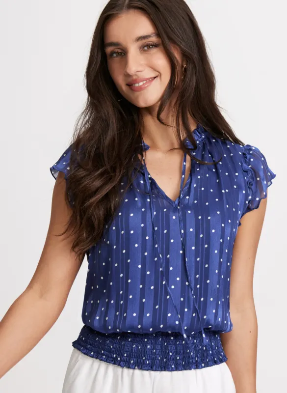 Polka Dot Print Smocked Blouse sold by Laura