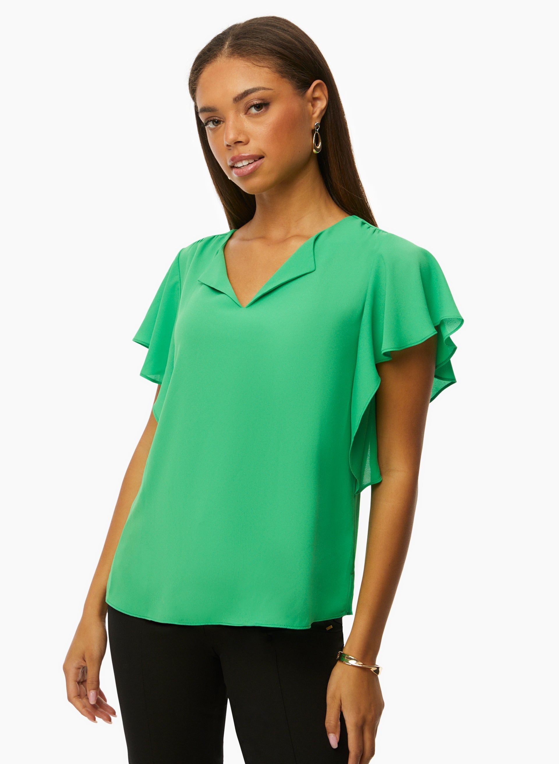 Short Ruffle Sleeve Blouse sold by Laura