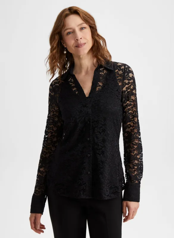 Lace Button-Down Blouse sold by Laura