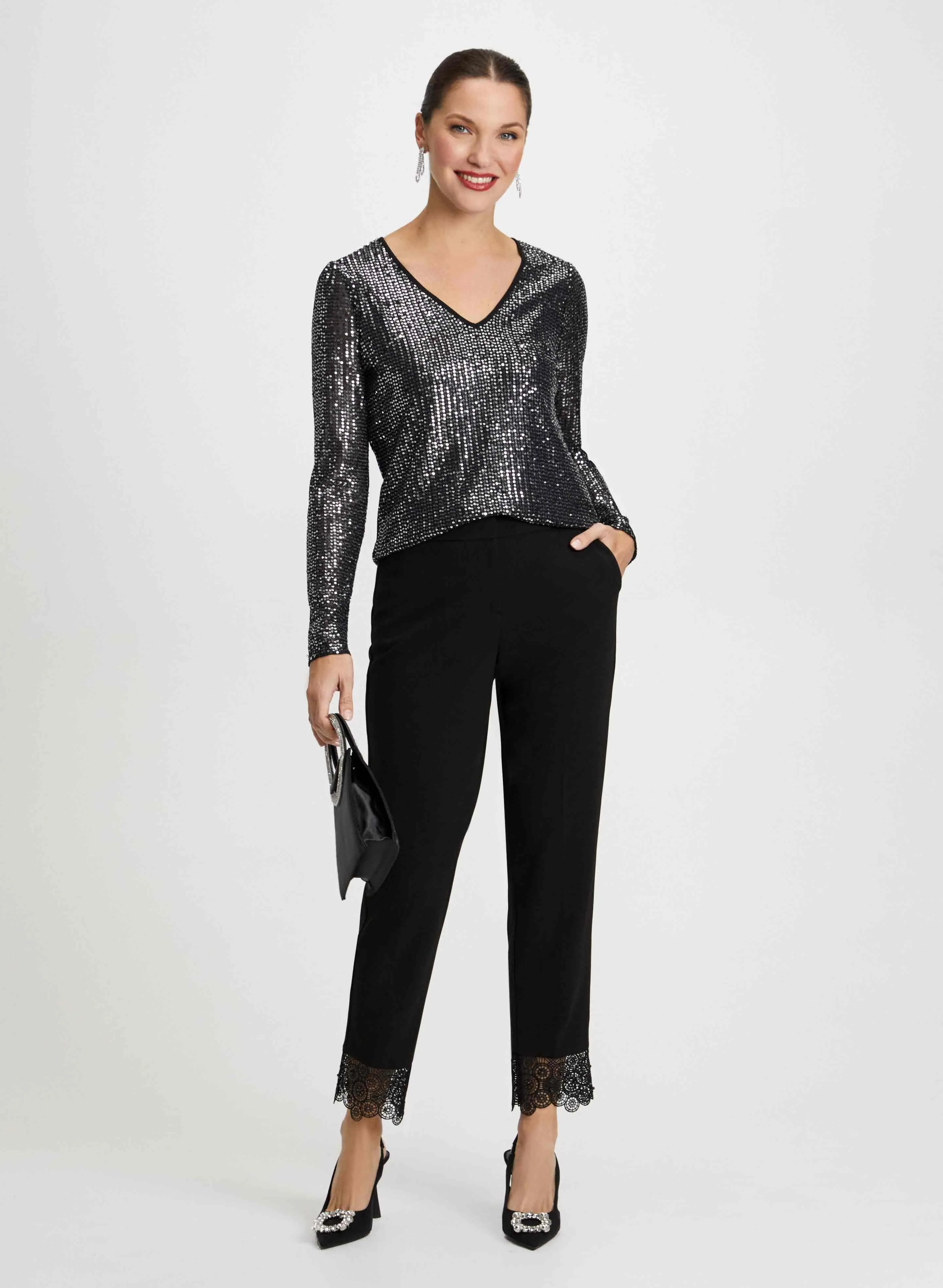 Sequin top & Lace Trim Pants sold by Laura