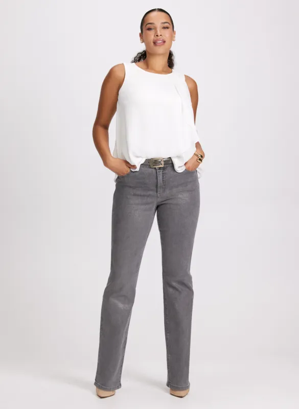 Layered Sleeveless Blouse & Foiled Straight Leg Jeans sold by Laura