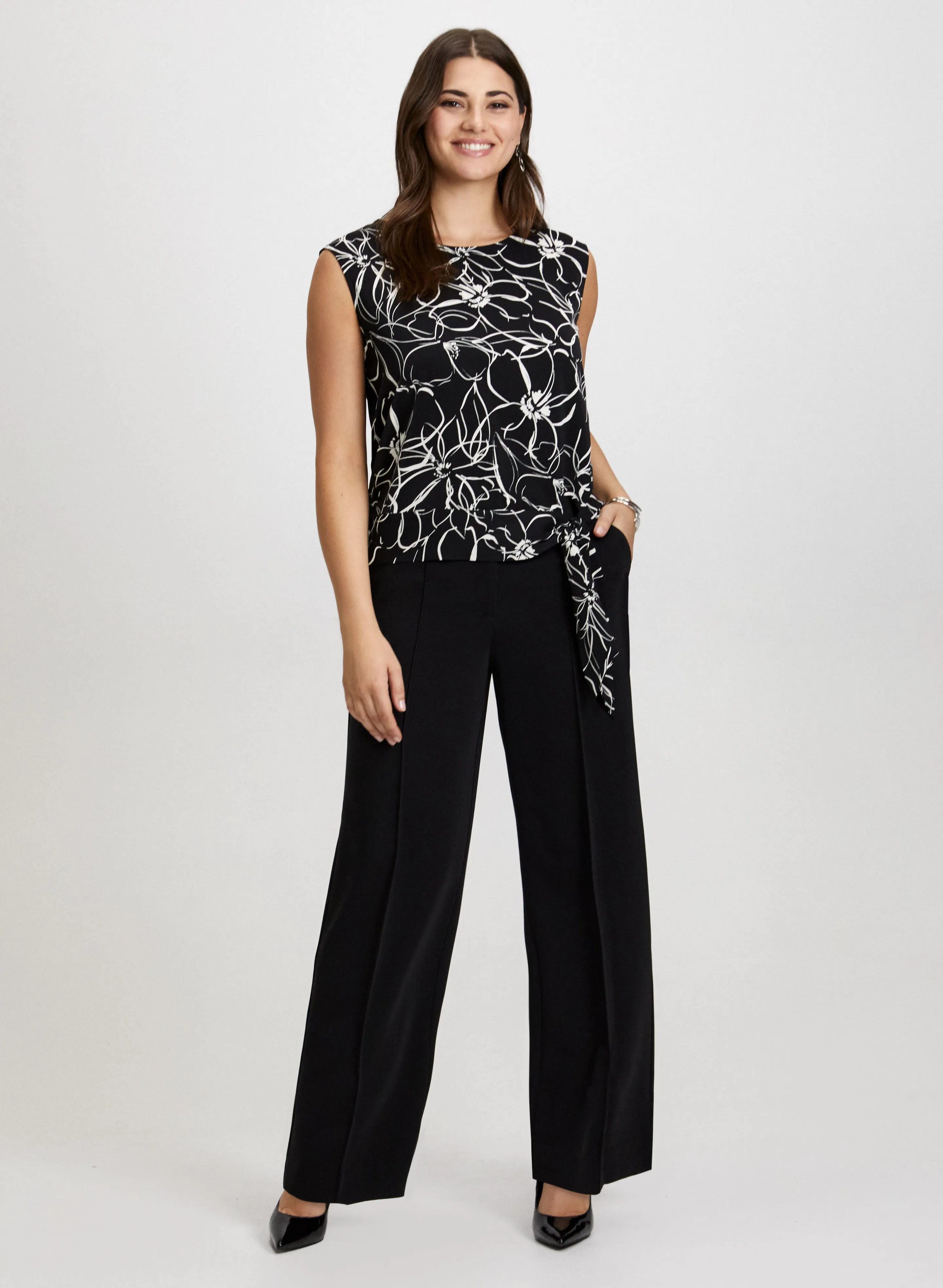 Tie Detail Sleeveless Top & Modern Fit Wide Leg Pants sold by Laura