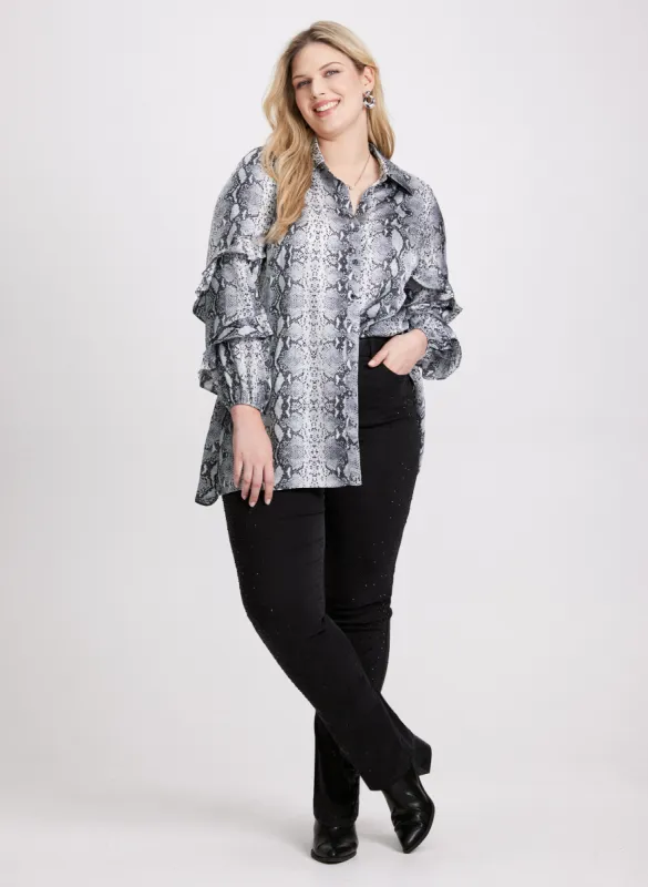 Snake Print Blouse & Straight Leg Jeans sold by Laura