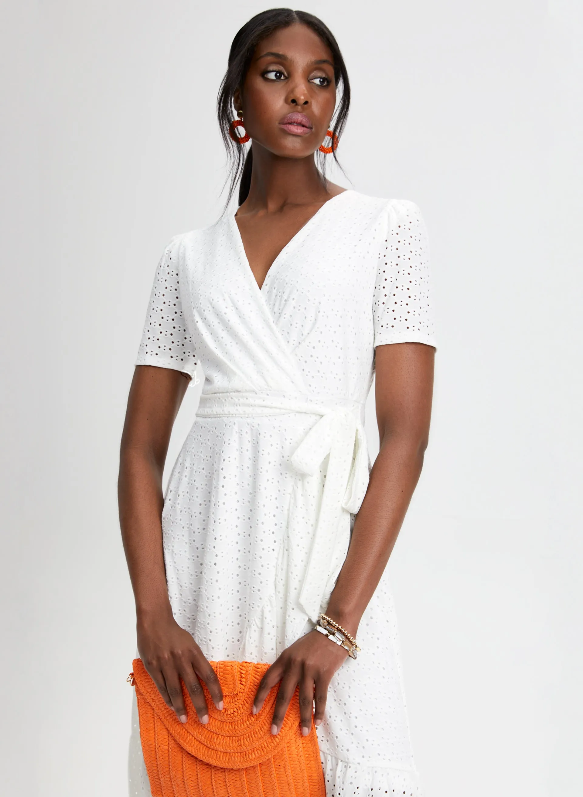 Eyelet Motif Faux-Wrap Dress sold by Laura product image thumbnail 5
