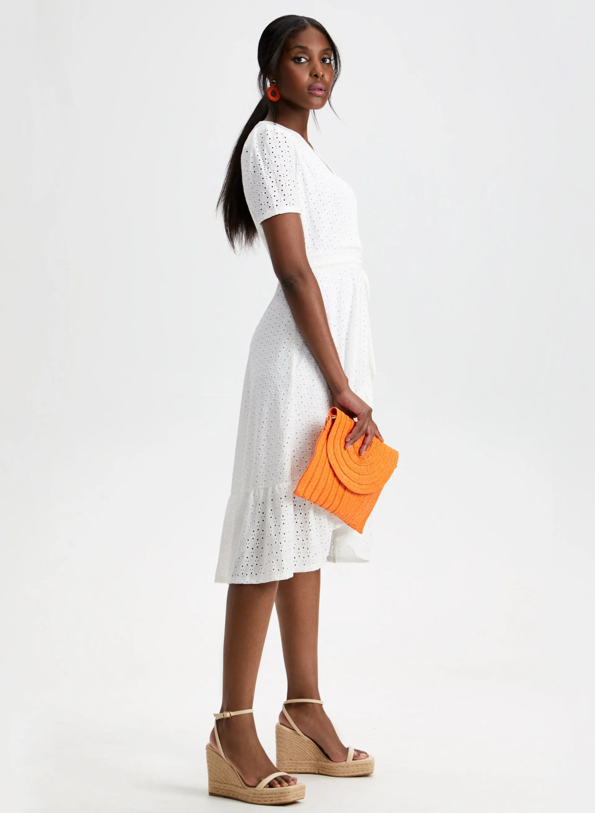 Eyelet Motif Faux-Wrap Dress sold by Laura product image thumbnail 3