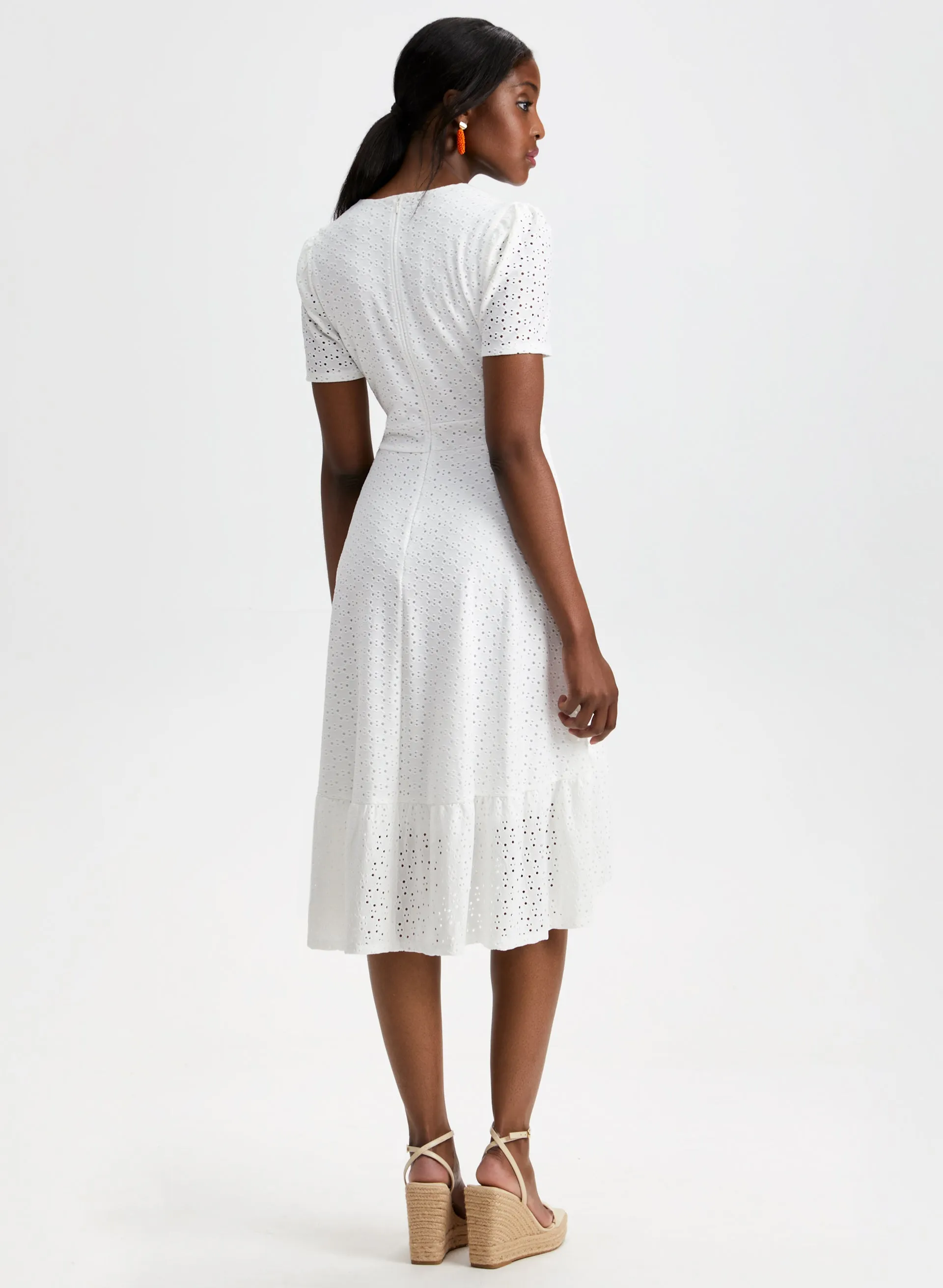 Eyelet Motif Faux-Wrap Dress sold by Laura product image thumbnail 2