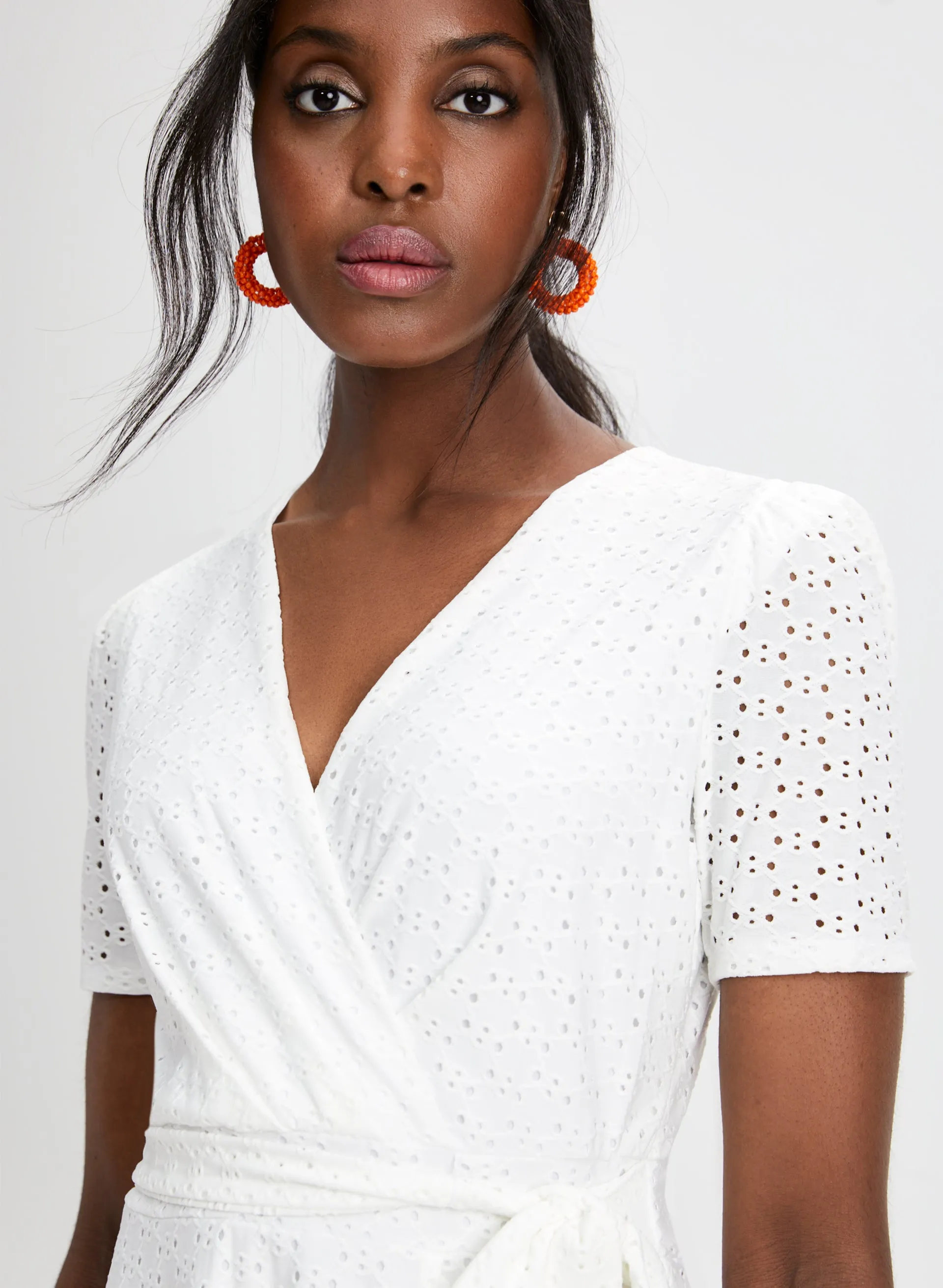 Eyelet Motif Faux-Wrap Dress sold by Laura product image thumbnail 4