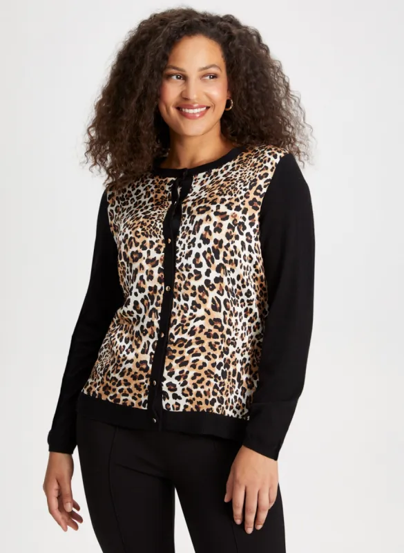 Animal Print Button Front Cardigan sold by Laura