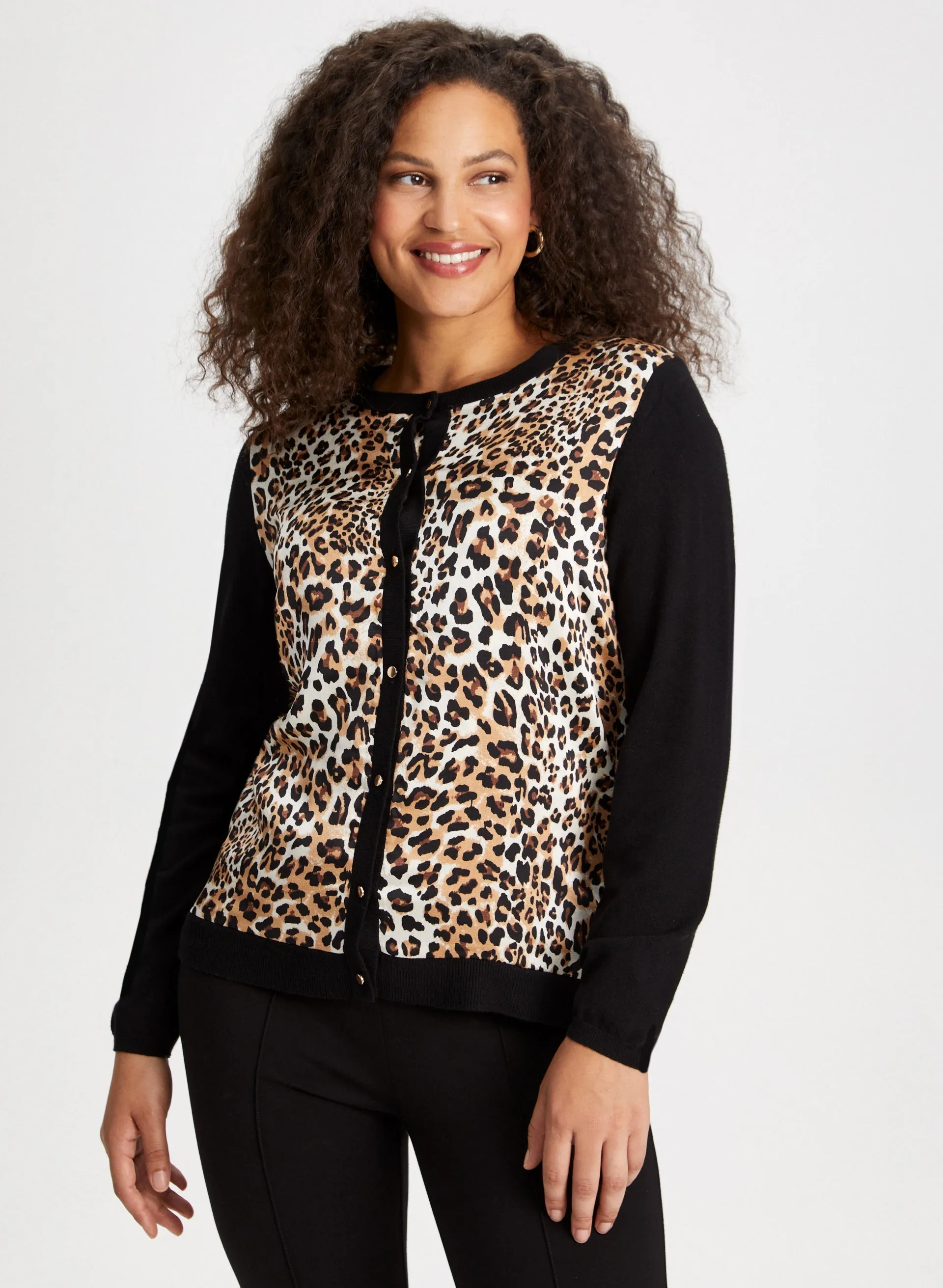 Animal Print Button Front Cardigan sold by Laura