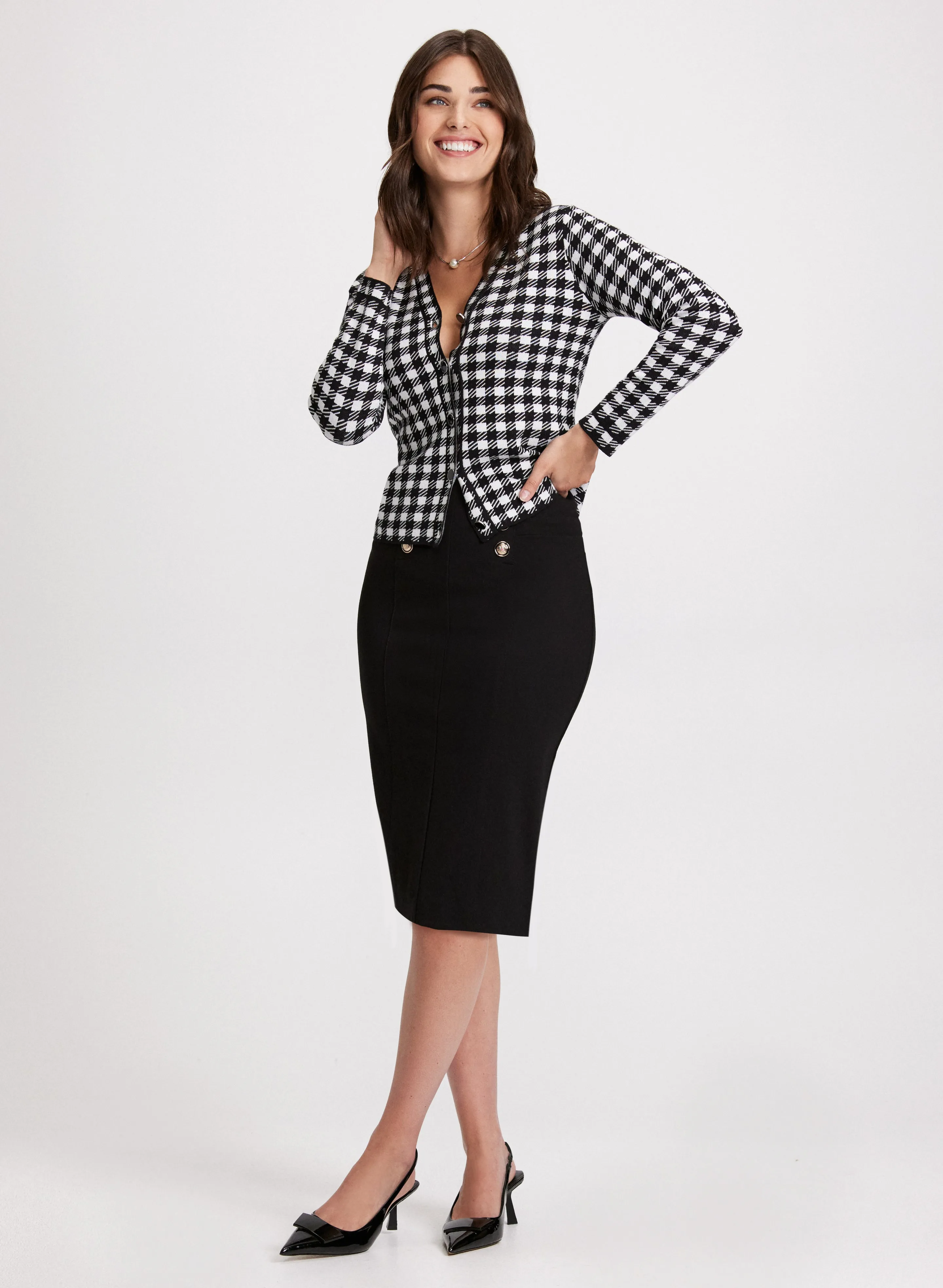 Houndstooth Print Cardigan & Pencil Skirt sold by Laura