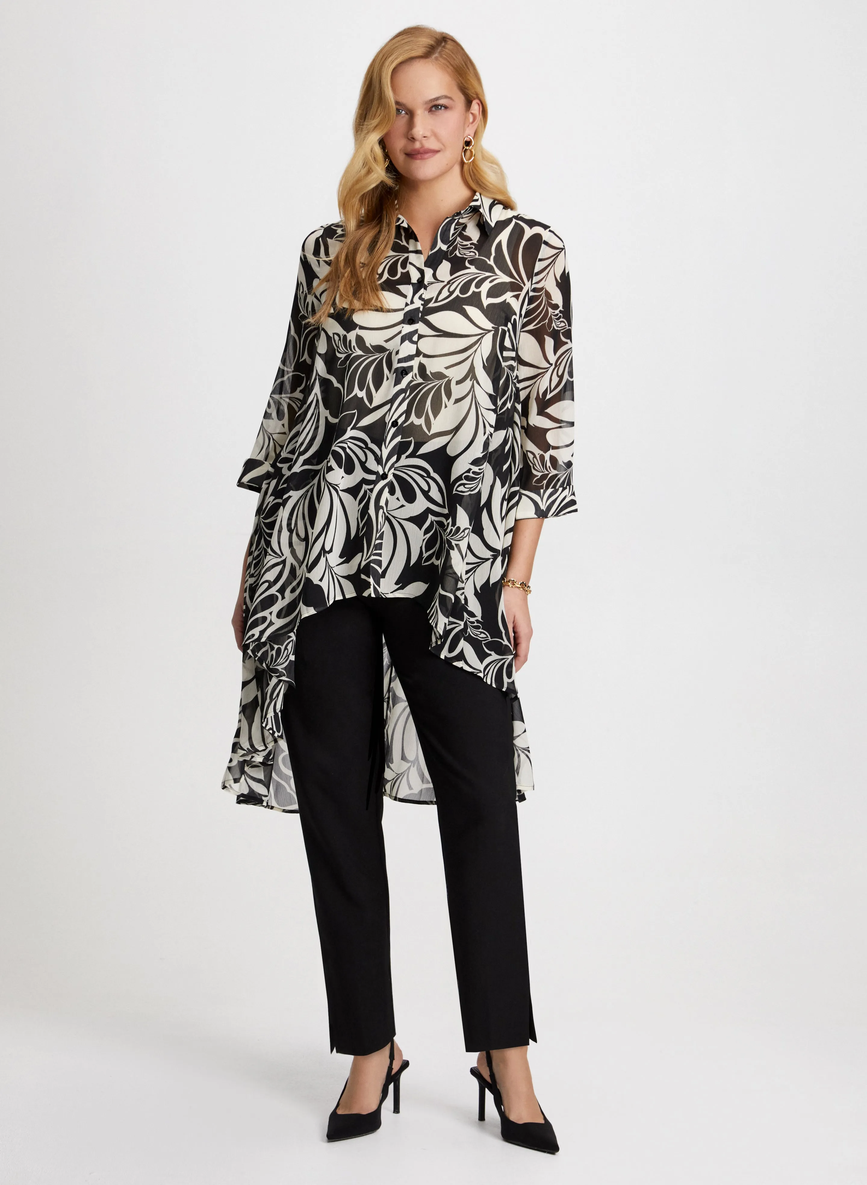 Asymmetric Leaf Print Blouse & Slim Leg Pants sold by Laura