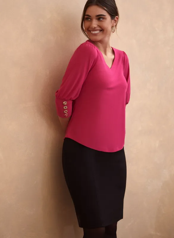 Puffed Sleeve V-Neck Top sold by Laura