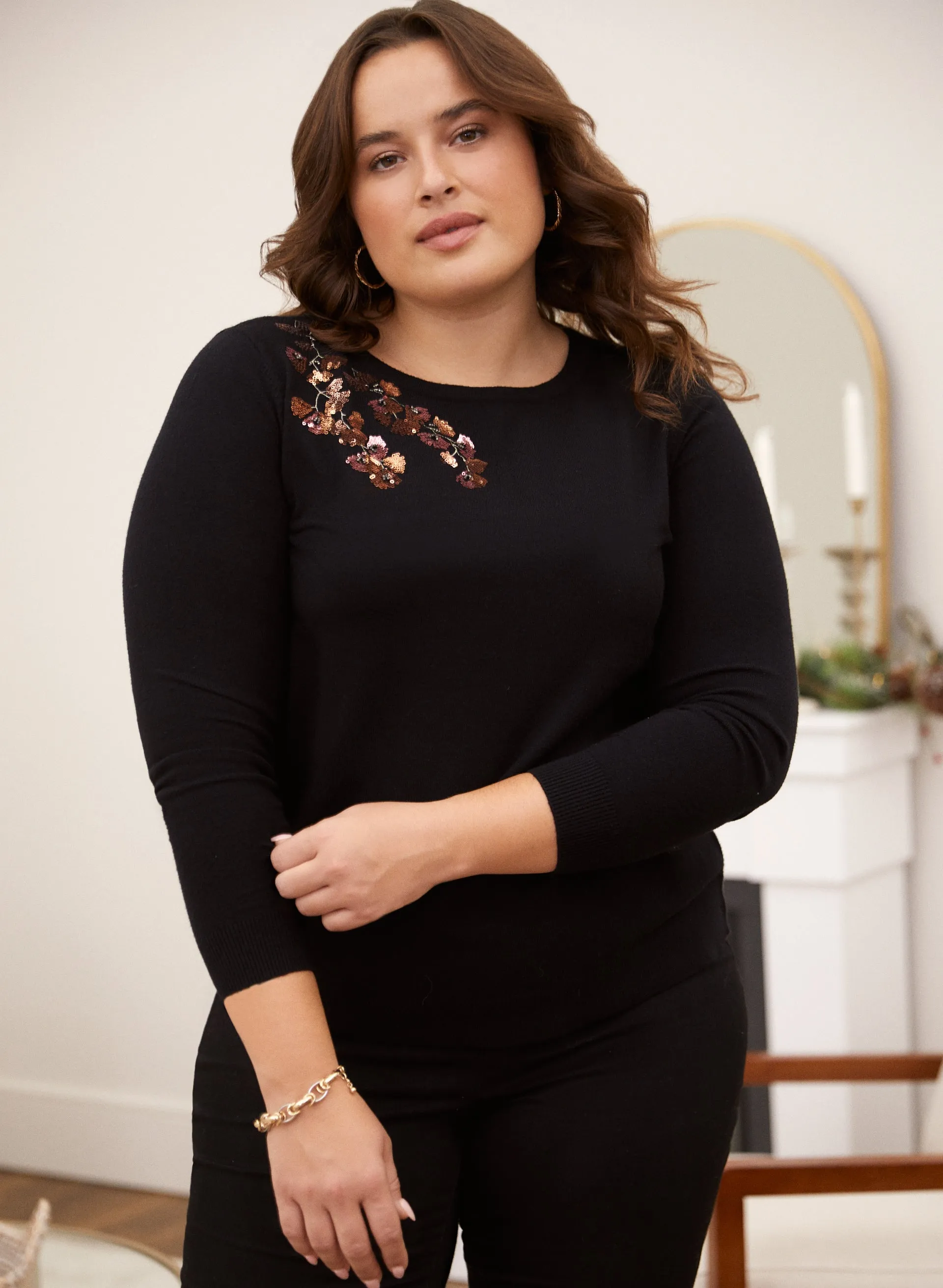 Sequin Floral Detail Sweater sold by Laura