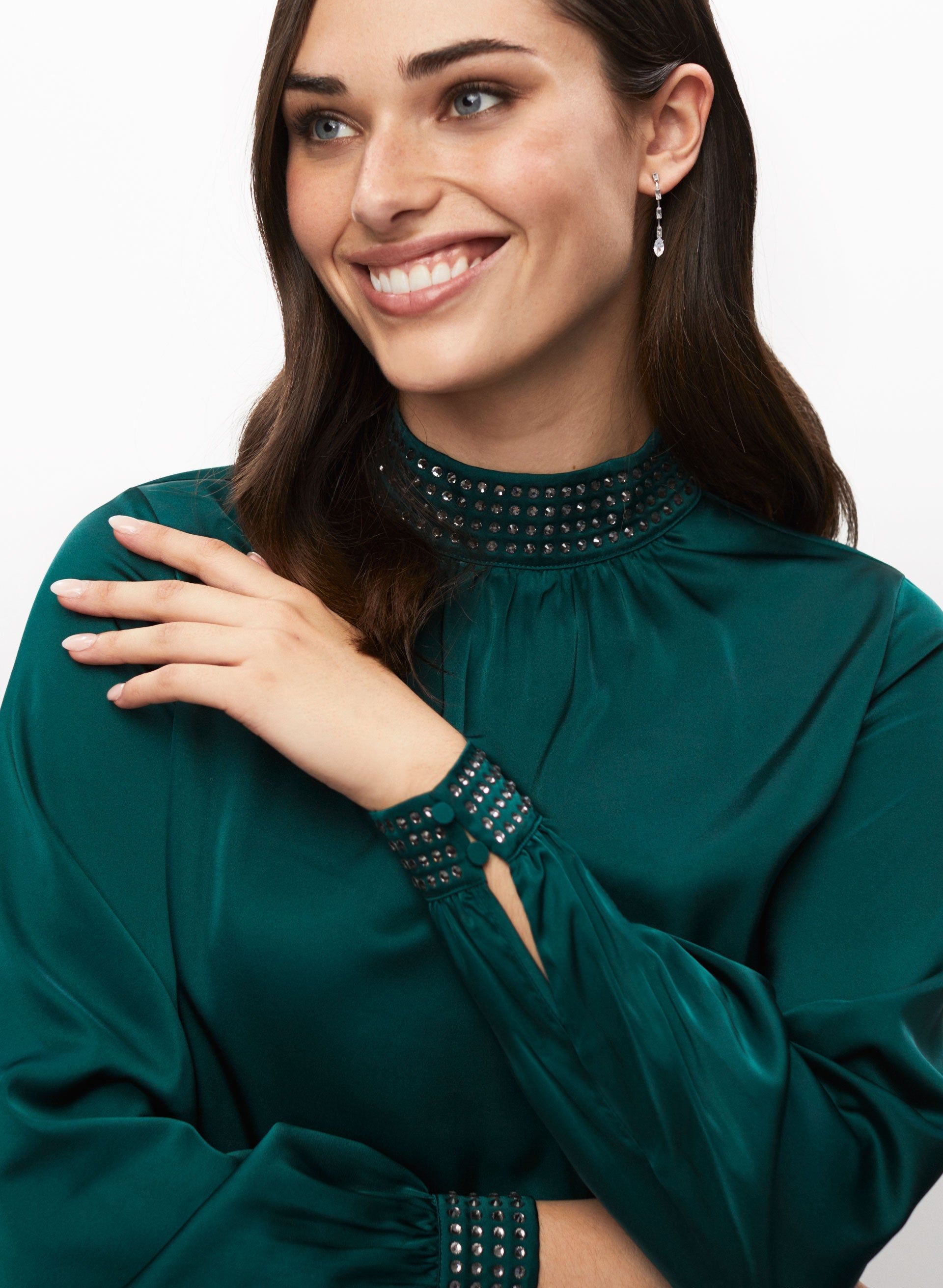 Satin Rhinestone Popover Top sold by Laura product image thumbnail 2