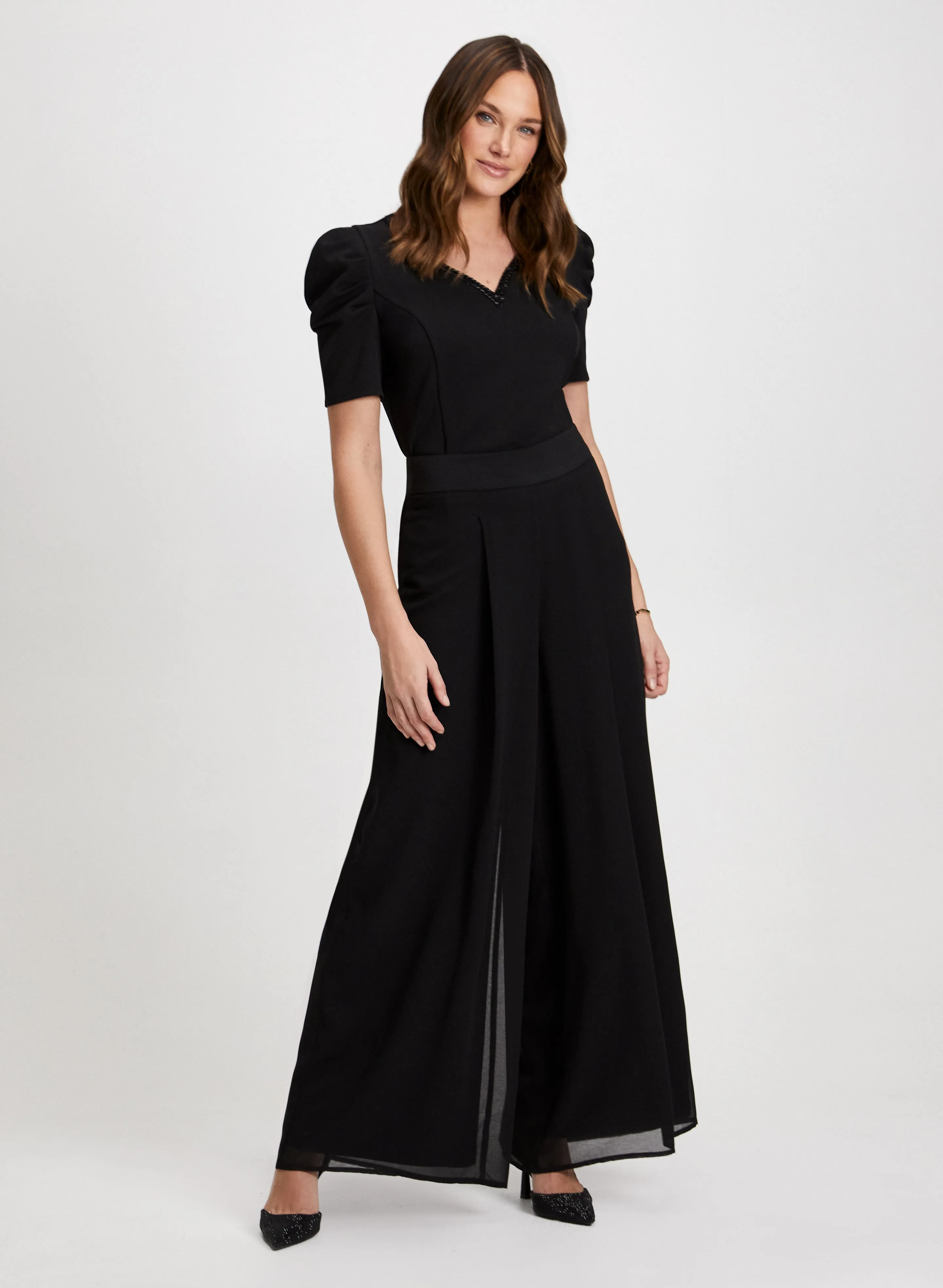 Puff Sleeve Top & Wide Leg Chiffon Pants sold by Laura
