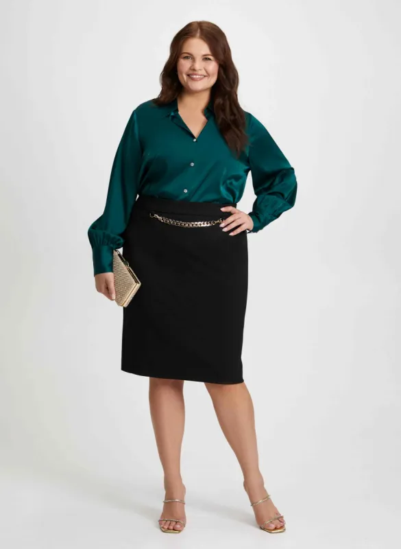 Satin Blouse & Chain Link Pencil Skirt sold by Laura