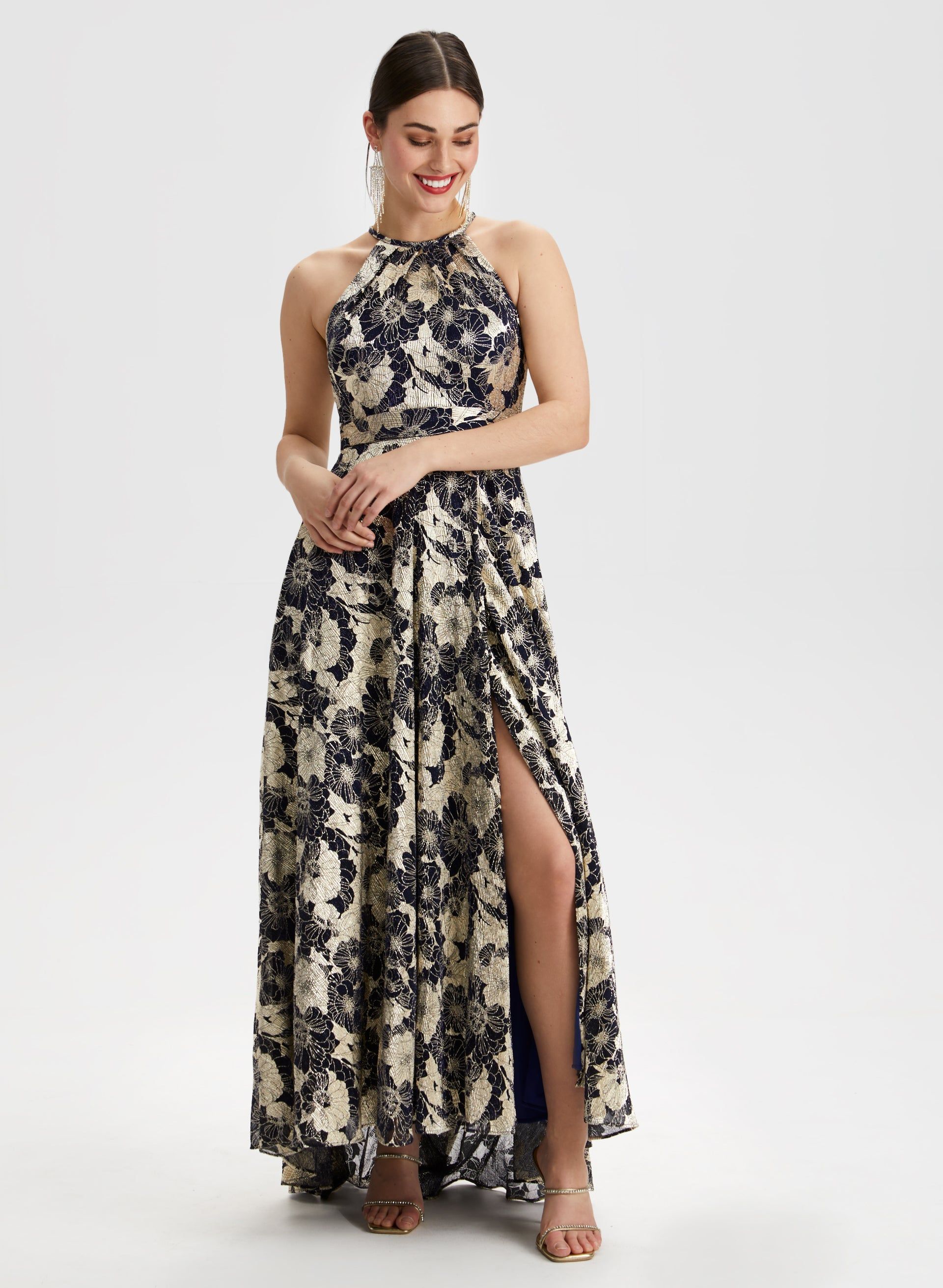 Foil Plisse Halter Neck Dress sold by Laura