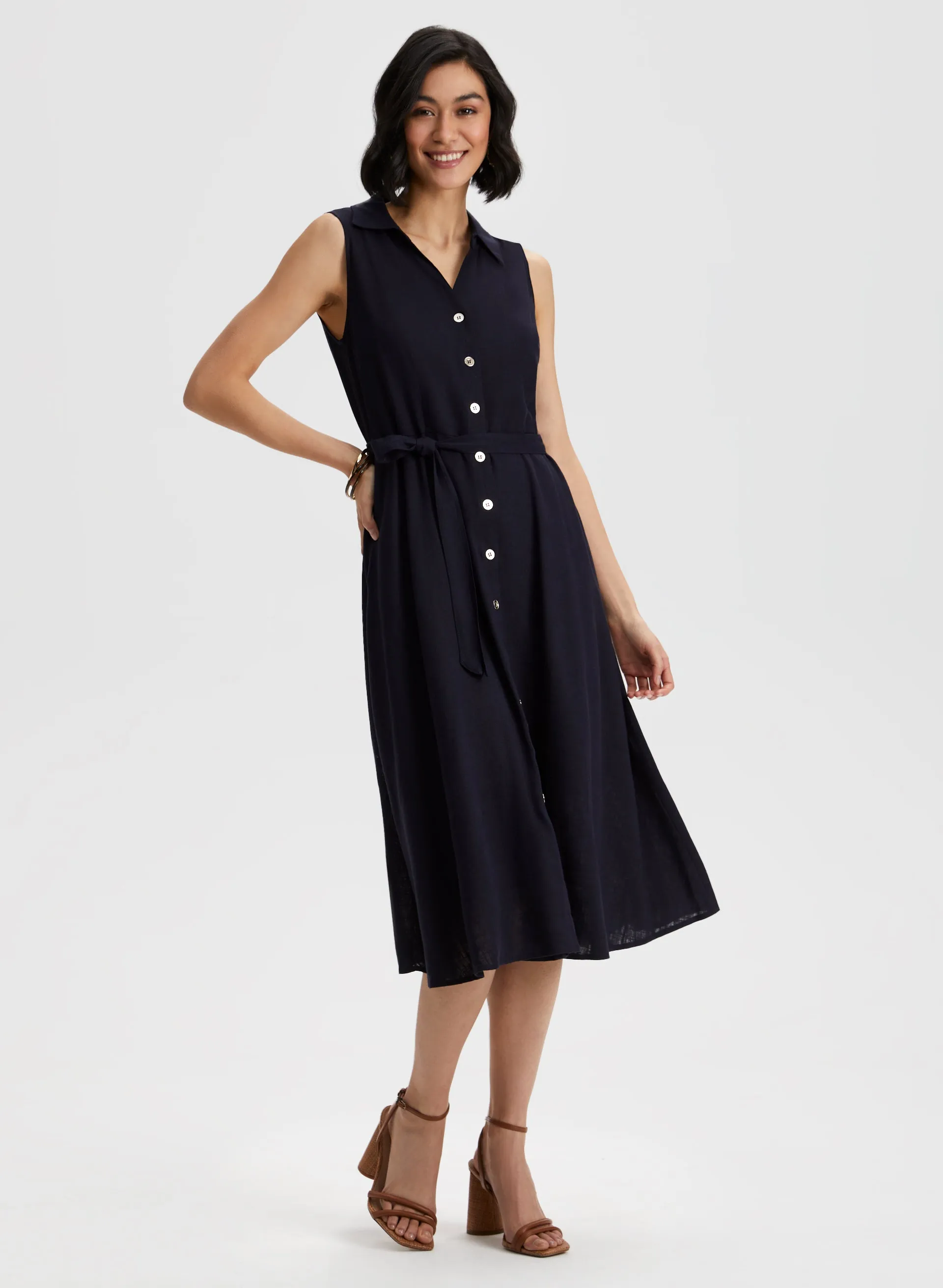 Linen-Blend Midi Dress sold by Laura