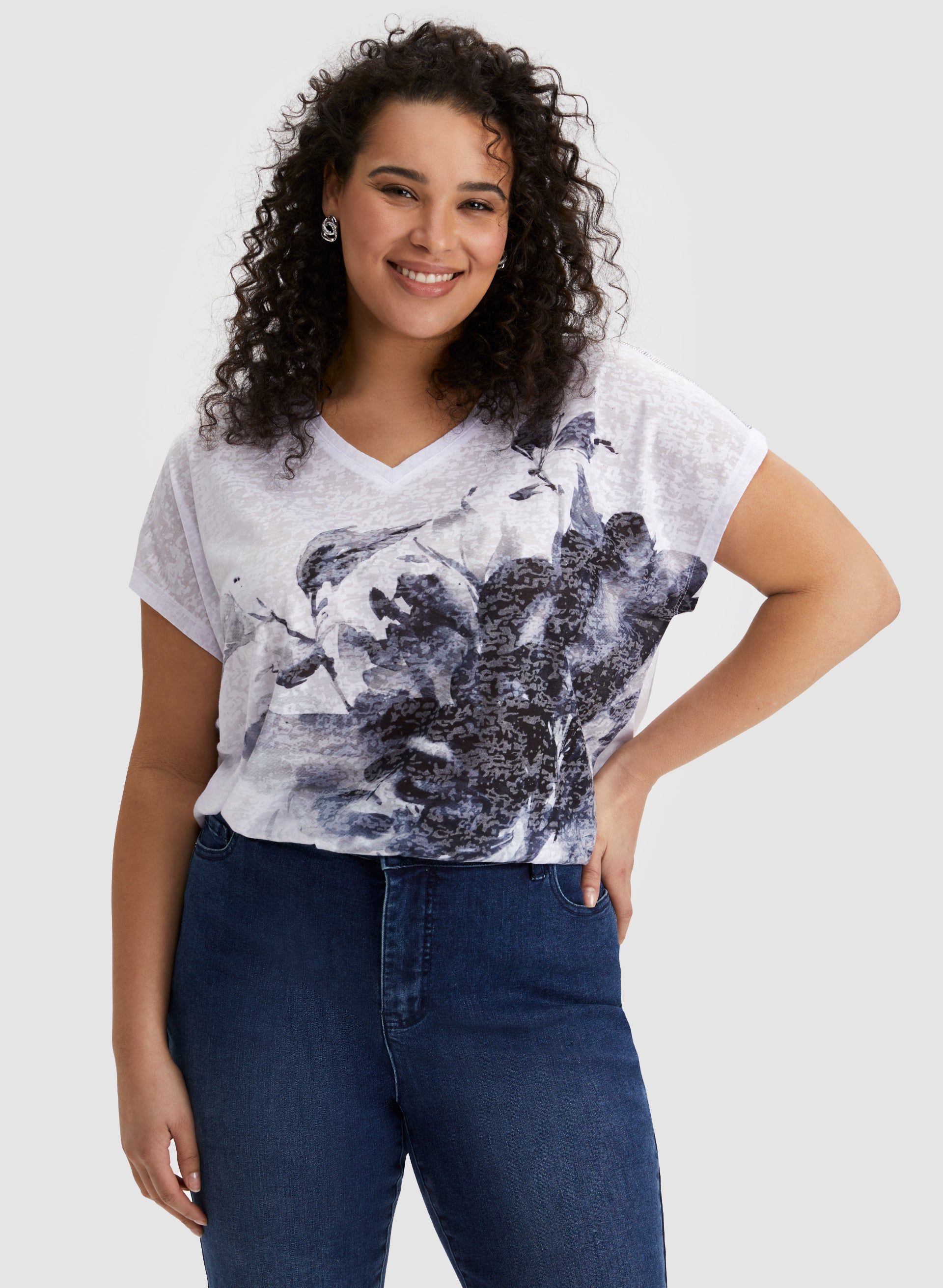 Floral Print Burnout Tee sold by Laura