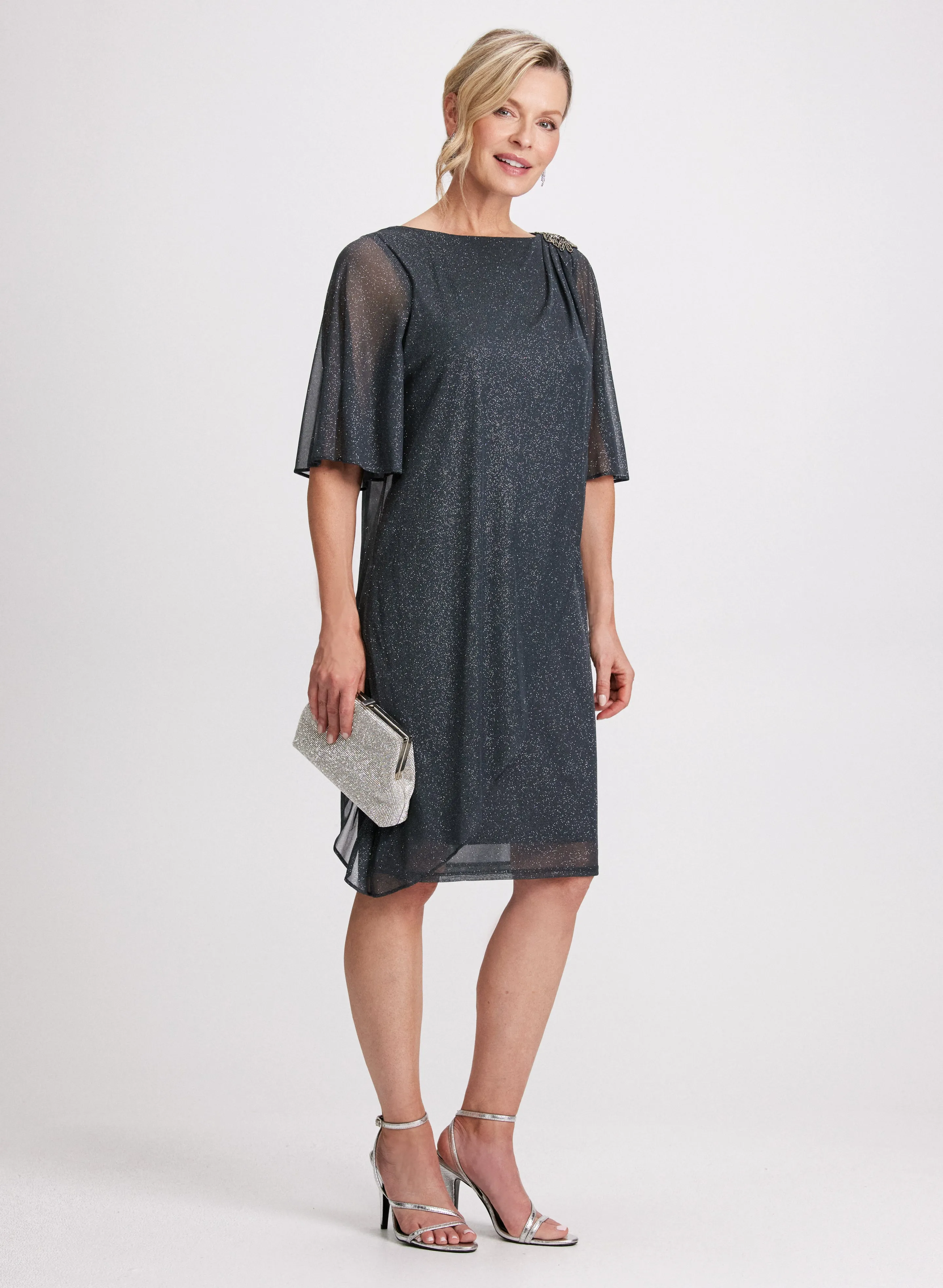 Rhinestone Detail Faux Wrap Dress sold by Laura