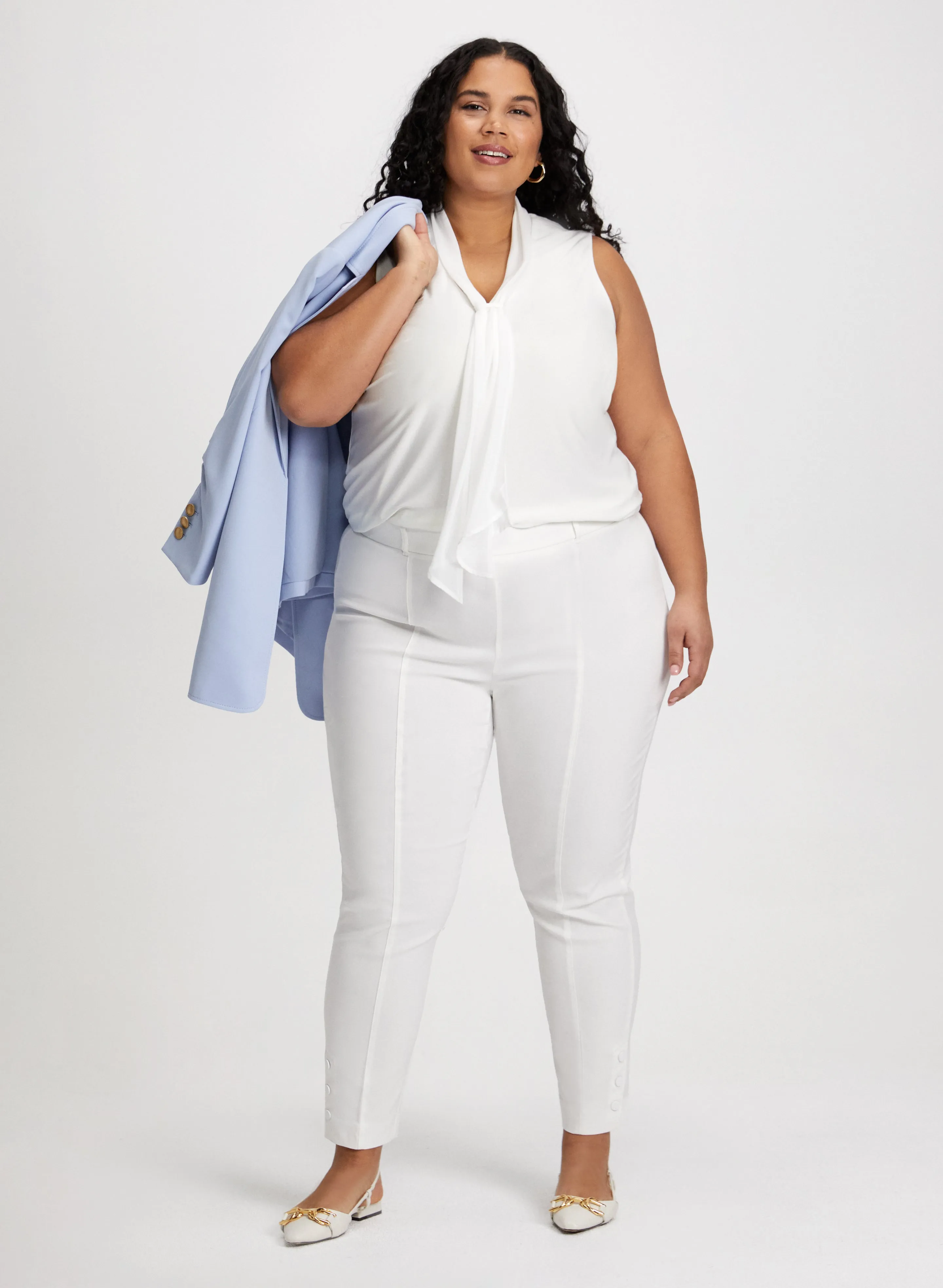 Boyfriend Style Button Cuff Blazer & Slim Pull-On Ankle Pants sold by Laura