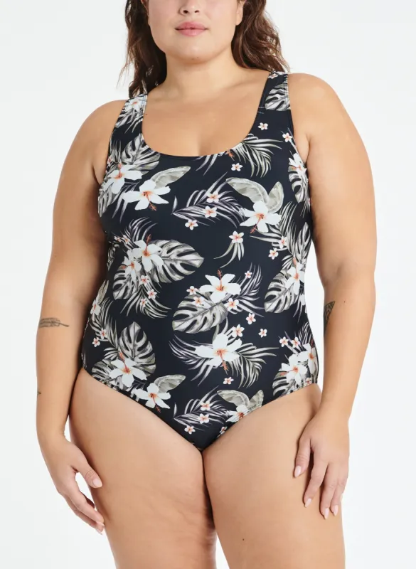 Leaf & Floral Print One-Piece Swimsuit sold by Laura
