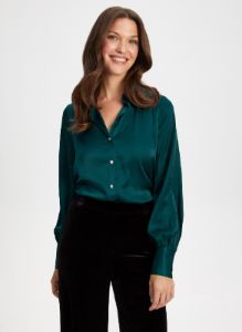 Satin Rhinestone Detail Blouse sold by Laura