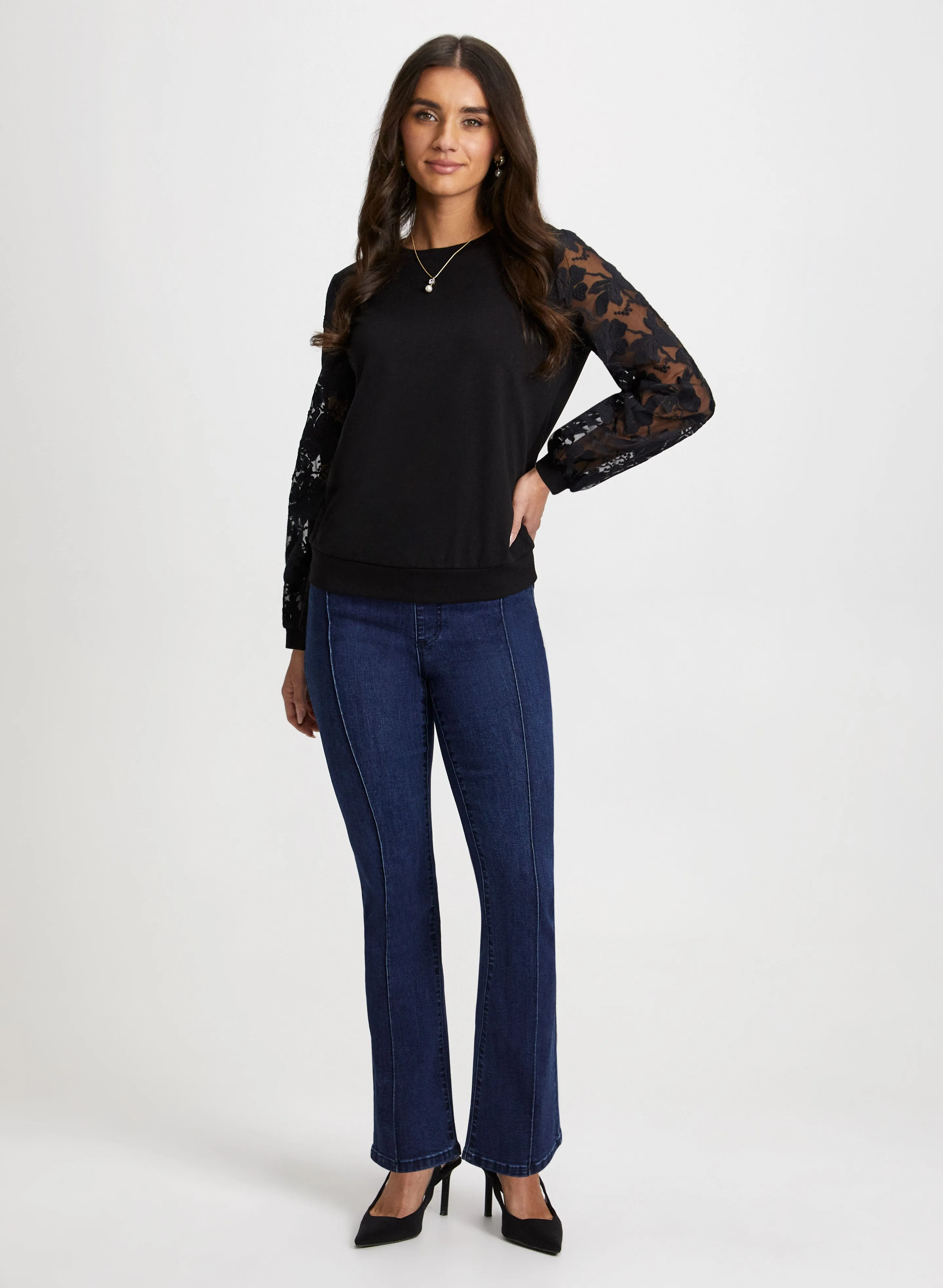 Organza Sleeve Top & Bootcut Jeans sold by Laura