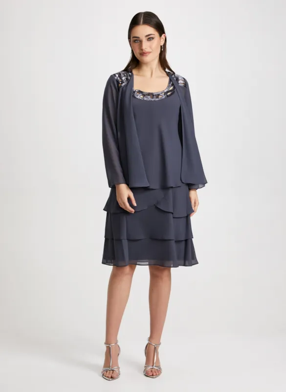 Sequin Trim Chiffon Dress & Jacket Set sold by Laura
