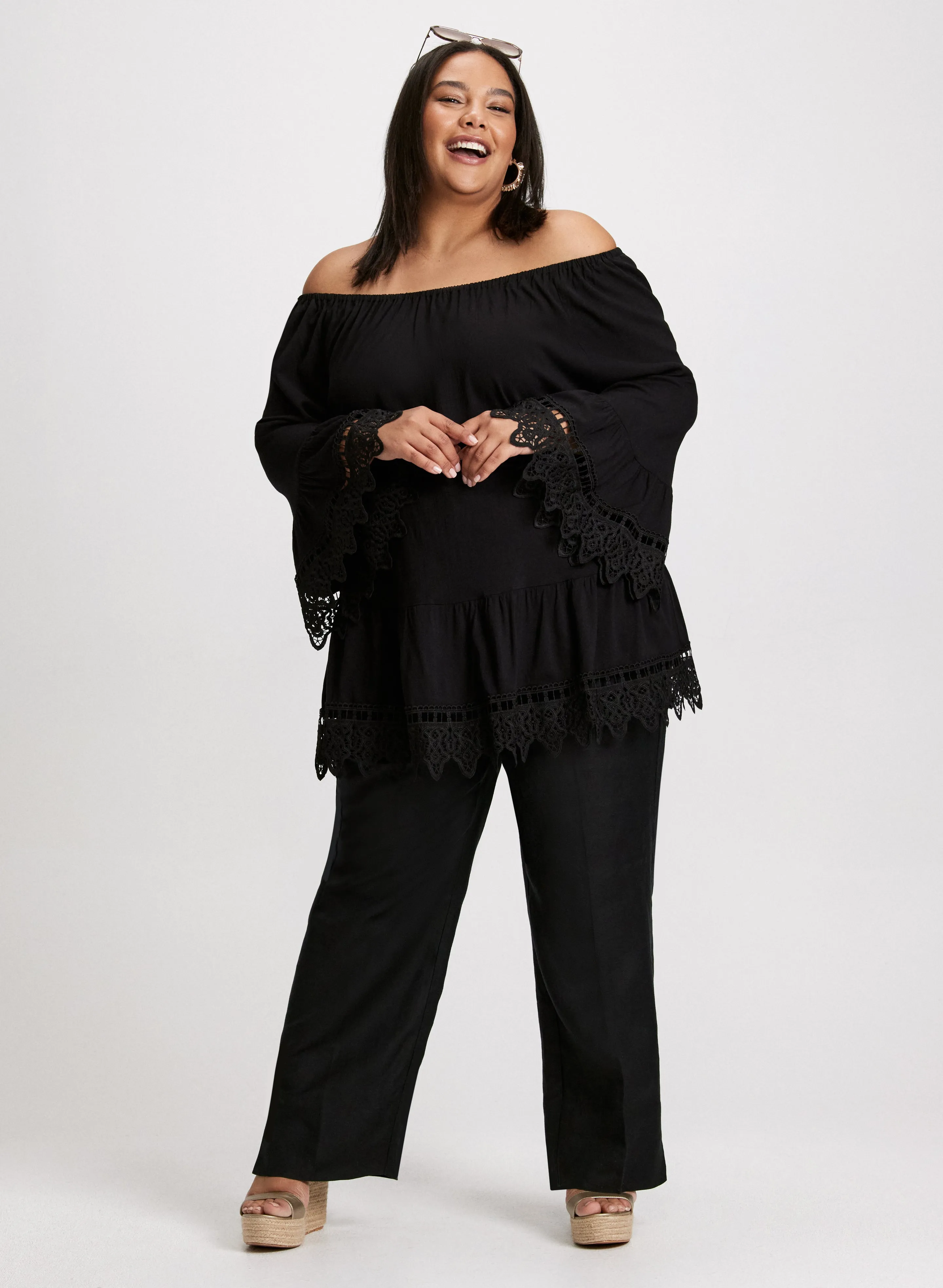 Lace Detail Blouse & City Fit Straight Leg Pants sold by Laura