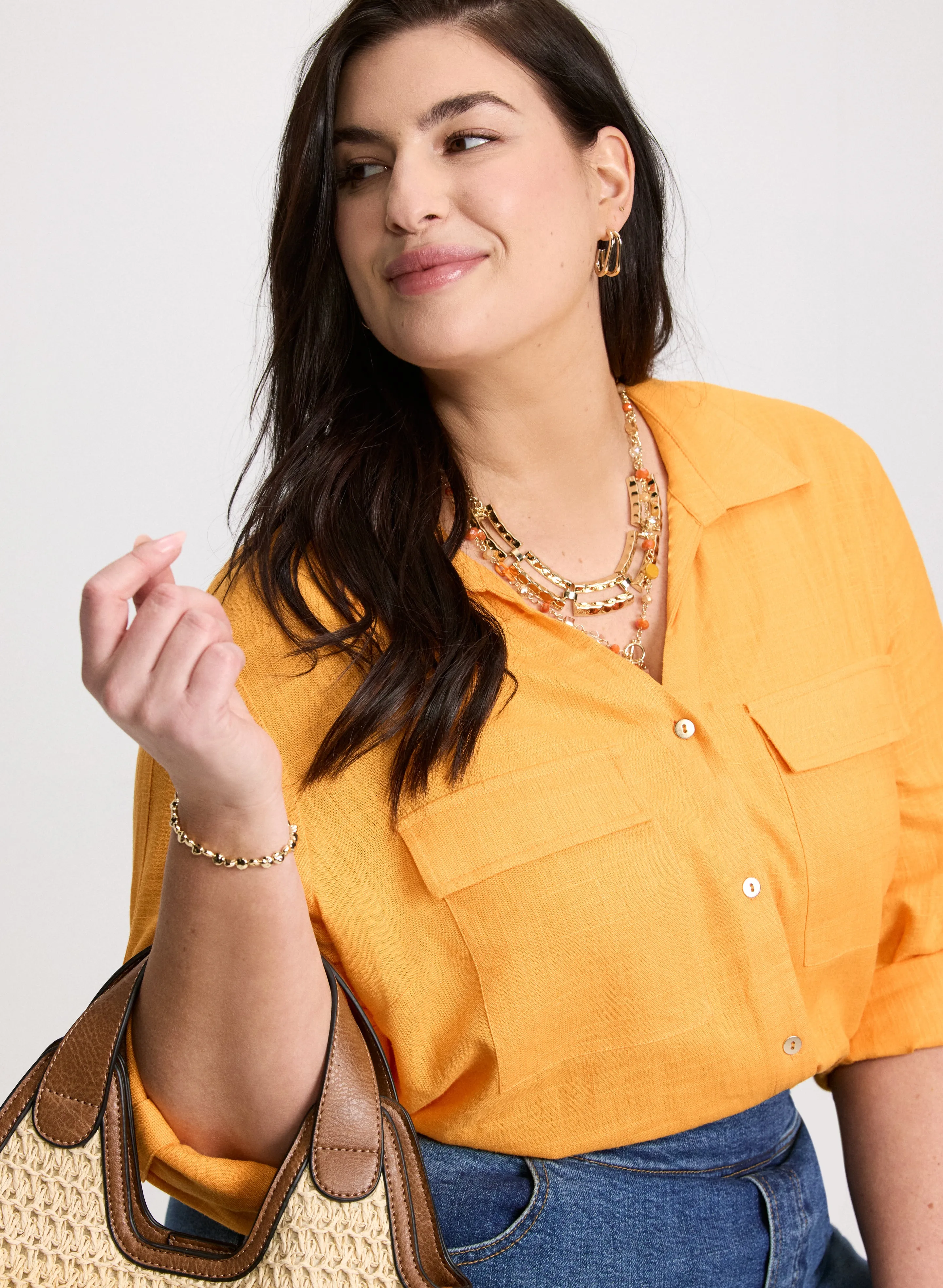 Rolled Sleeves Linen Blend Blouse sold by Laura