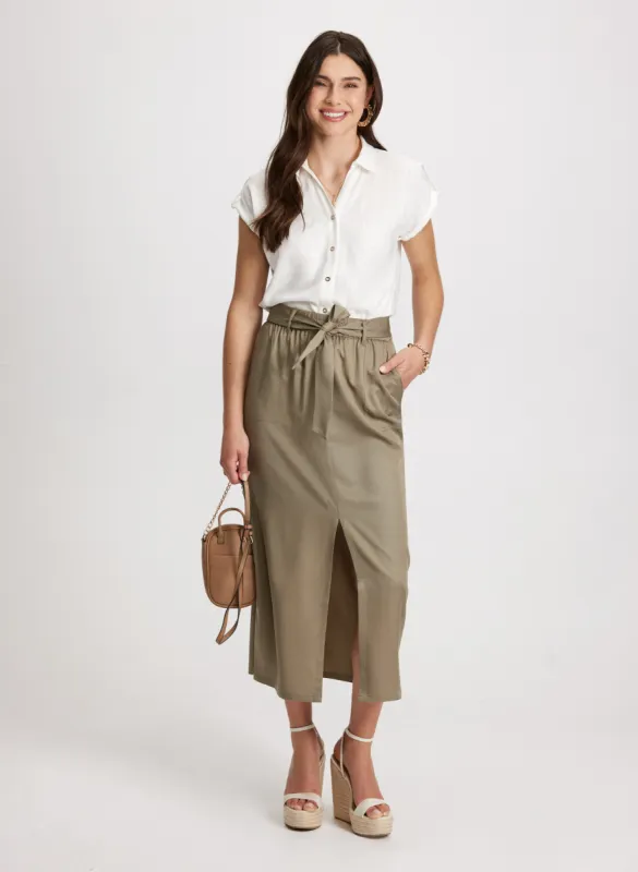 Linen Knotted Blouse & Long Slit Skirt sold by Laura