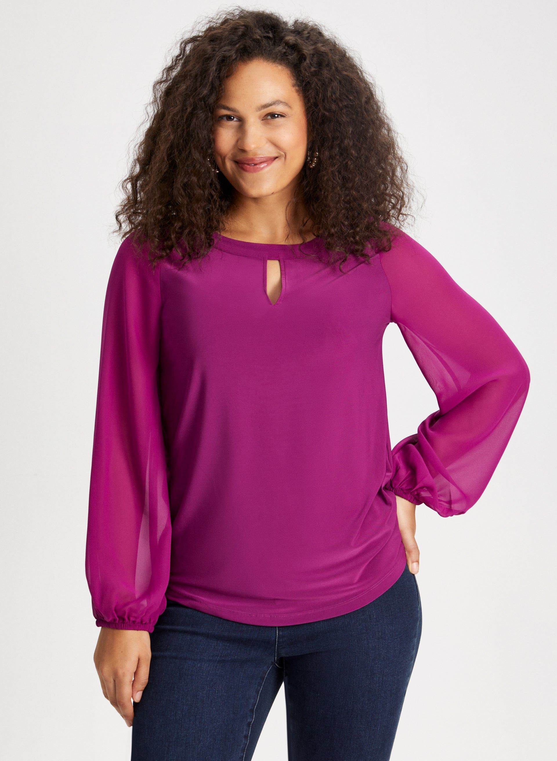 Keyhole Detail Chiffon Sleeve Top sold by Laura